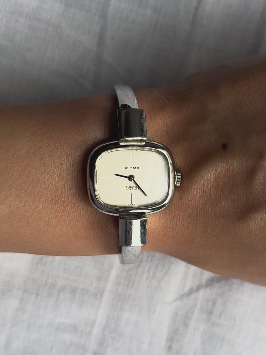 1970s Ritma silver tone bangle mechanical watch