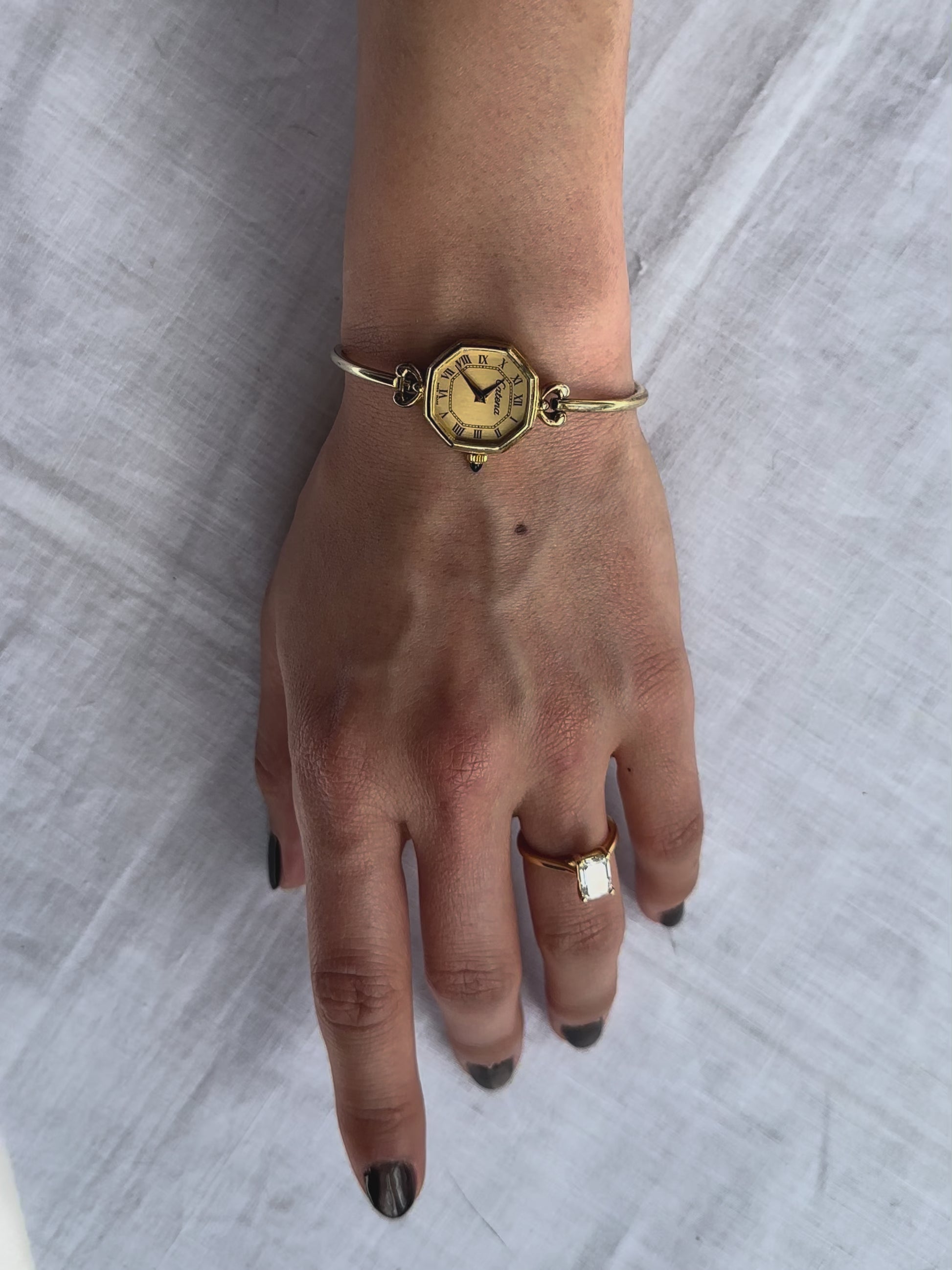 1970s Catena Octagon Gold-Plated Bangle Mechanical Watch