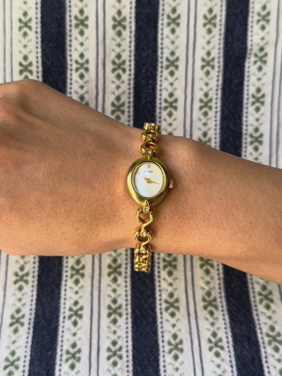 1980s Sekonda mother of pearl and rhinestone quartz watch