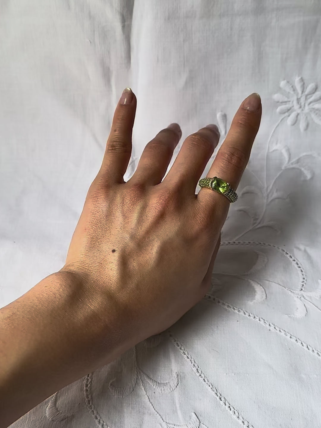 1980s oval and pave peridot gold-plated silver ring
