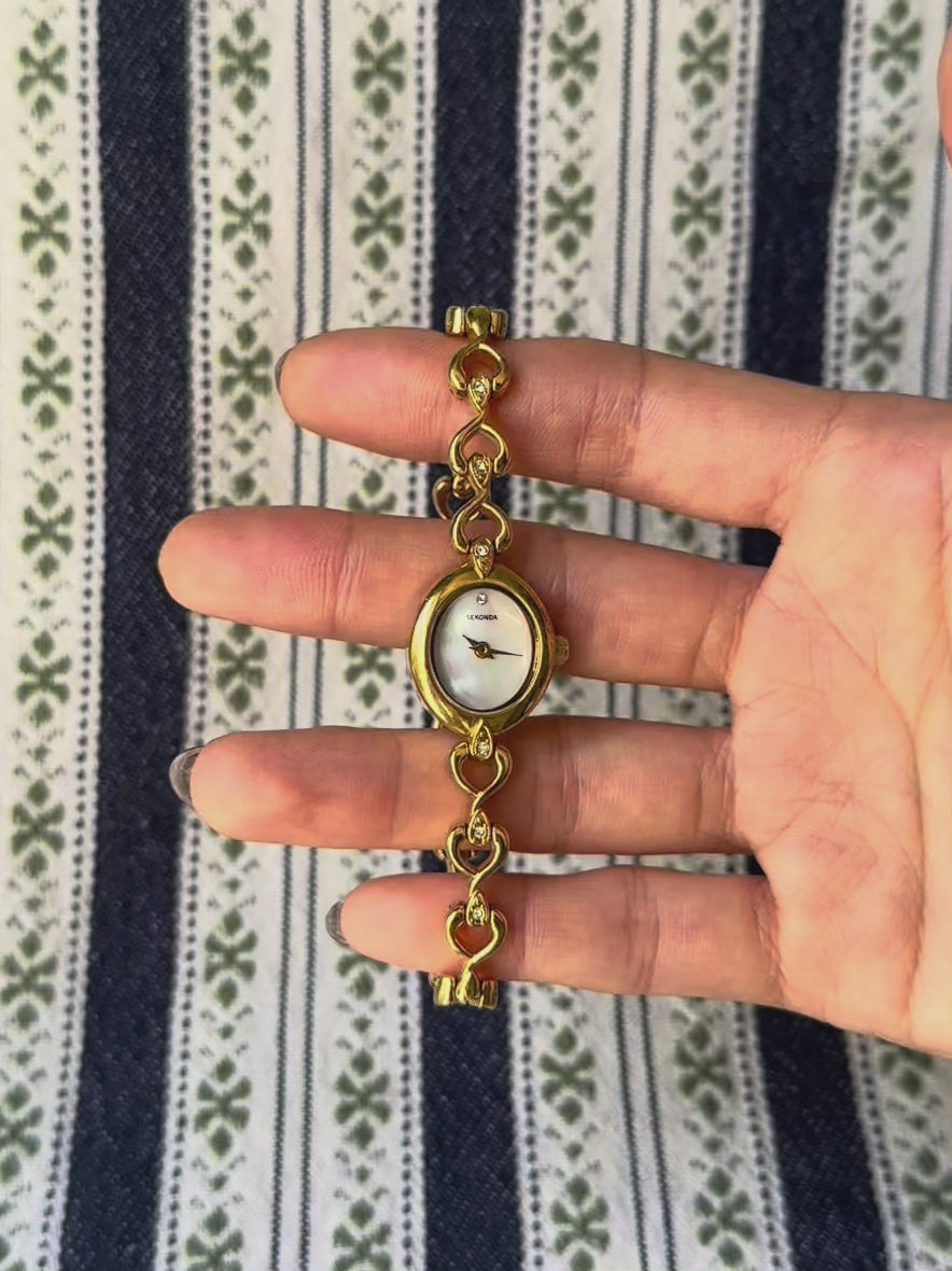 1980s Sekonda mother of pearl and rhinestone quartz watch