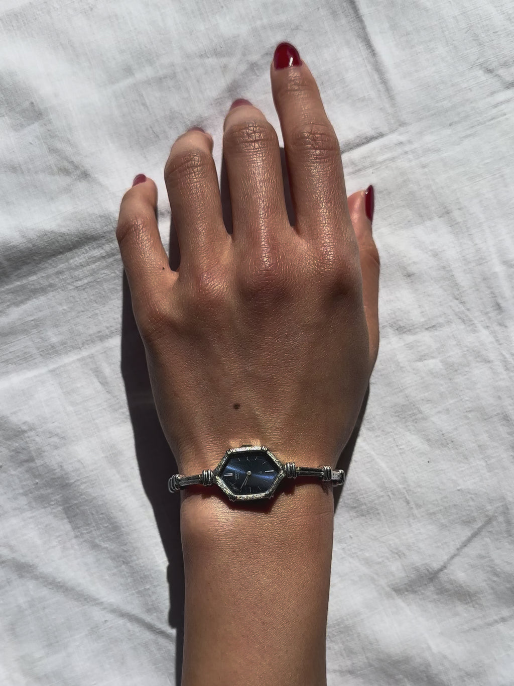 1980s Seiko blue hexagon silver-plated quartz watch