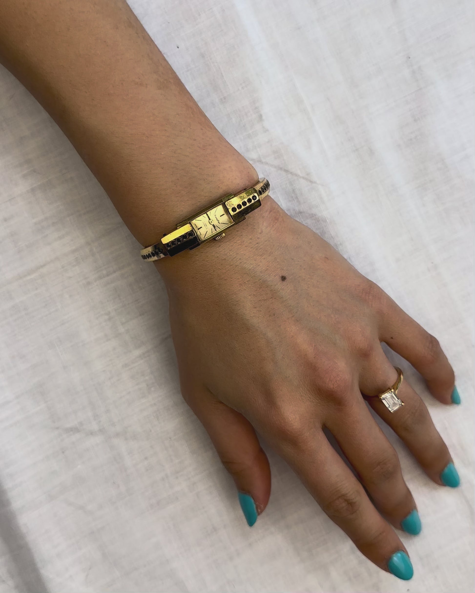1950s Chandler garnet gold-plated bangle mechanical watch