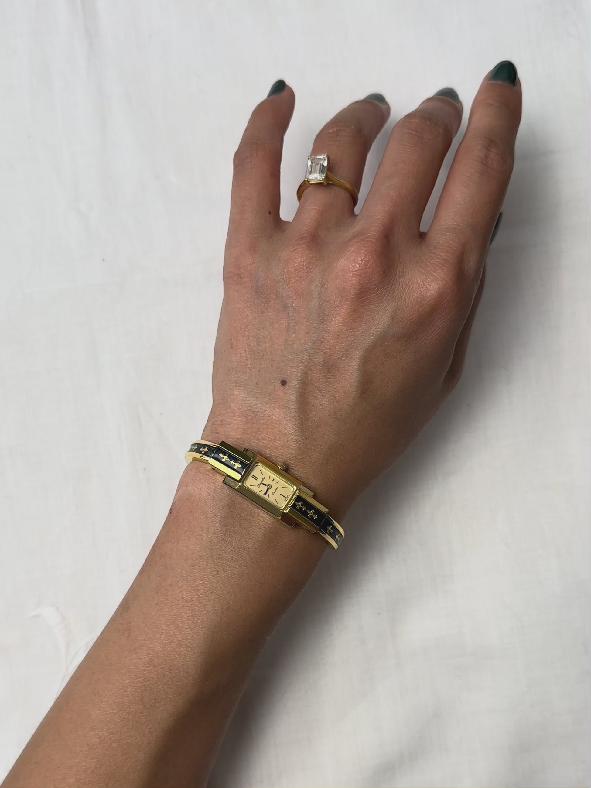1970s Chandler black enamel quartz bangle watch