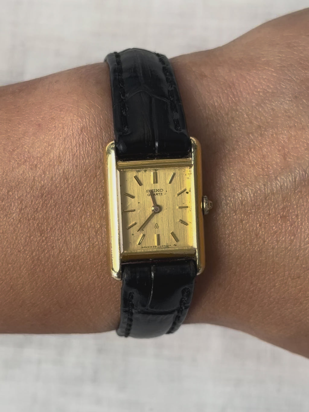1980s Seiko rectangle black leather quartz watch