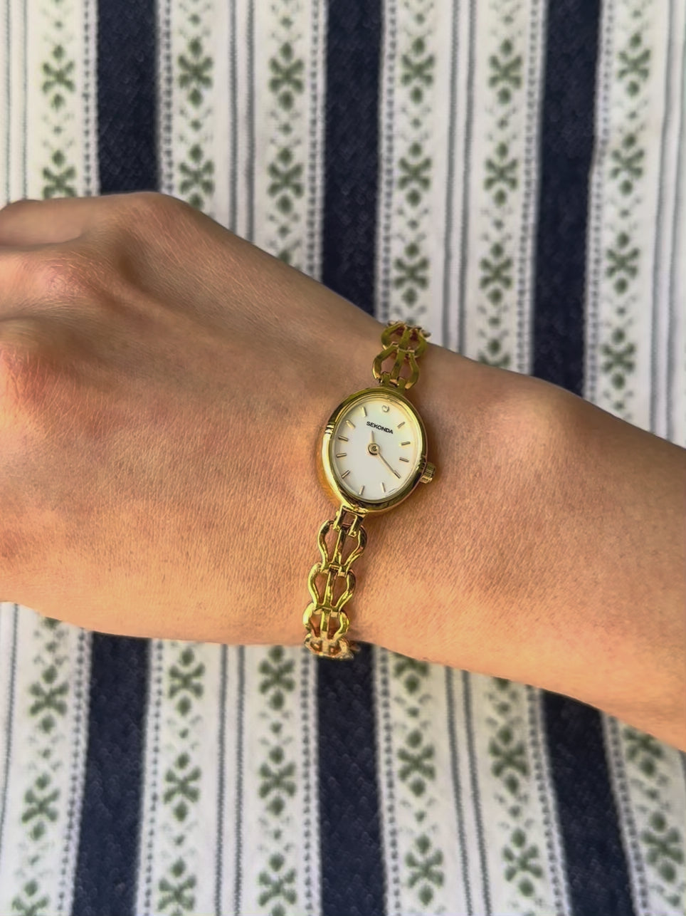 1980s Sekonda mother of pearl gold-plated chain watch