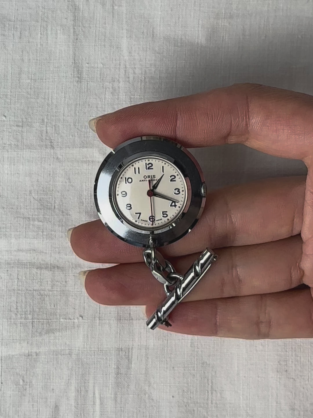 1970s Oris silver tone mechanical watch brooch