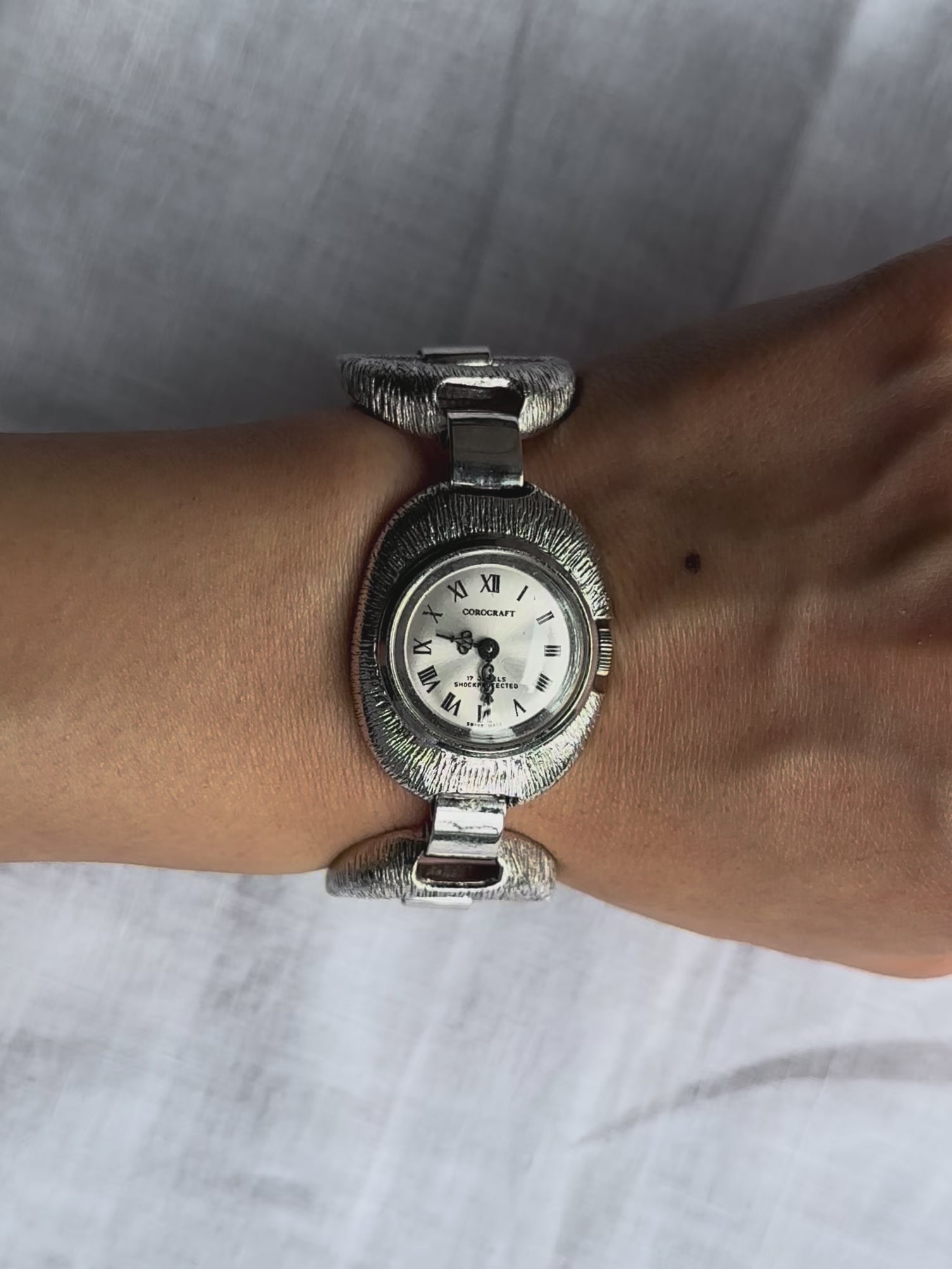 1970s Corocraft silver tone mechanical watch