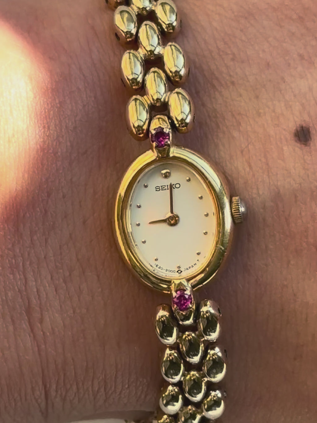 1980s Seiko Ruby Oval Gold-Plated Quartz Watch