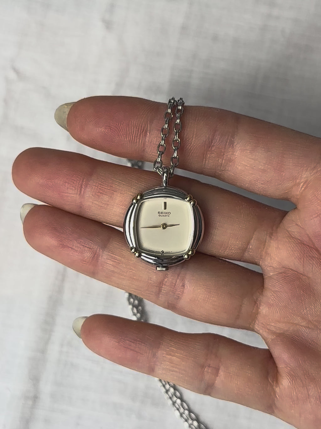 1980s Seiko two-tone quartz watch necklace