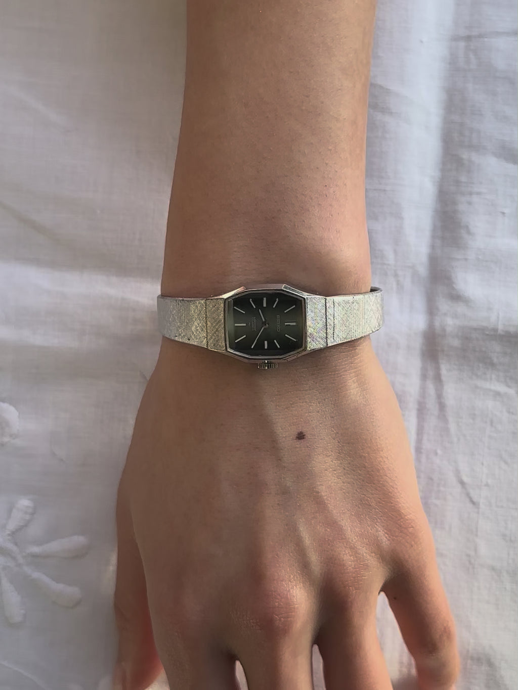 1970s Seiko green dial silver-plated mechanical watch
