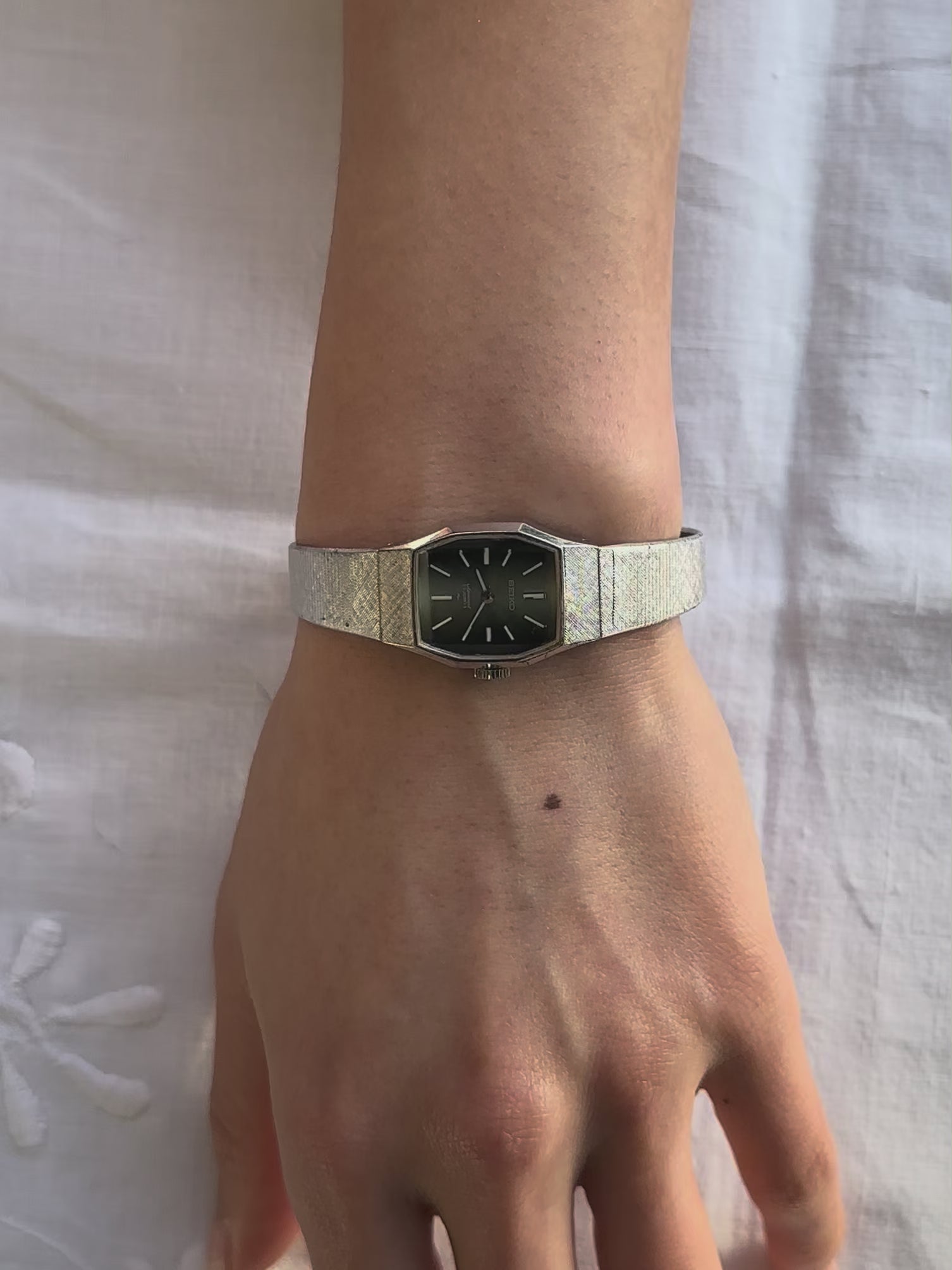 1970s Seiko green dial silver-plated mechanical watch