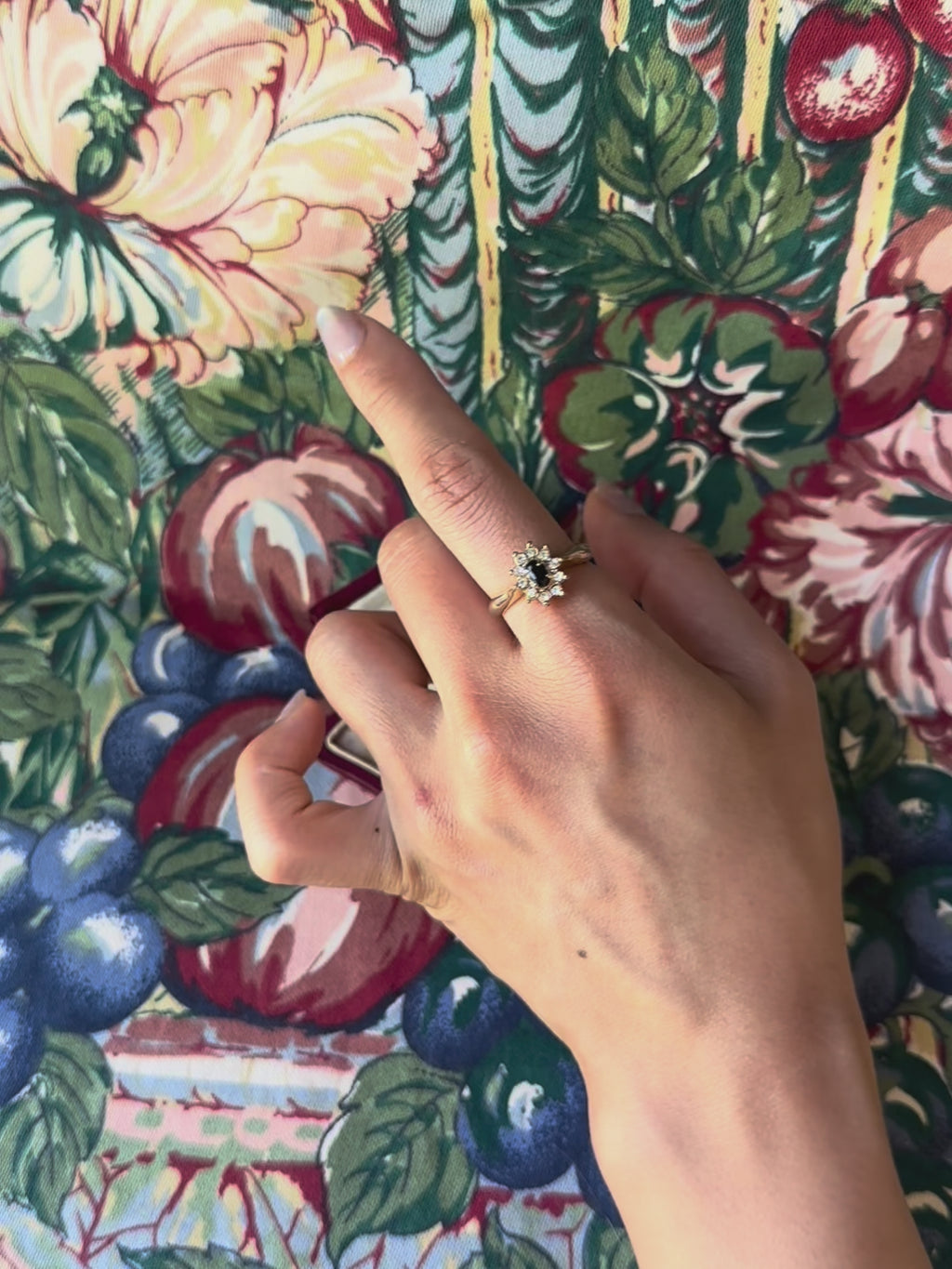 Vintage Navy Flower Gold-Tone Ring