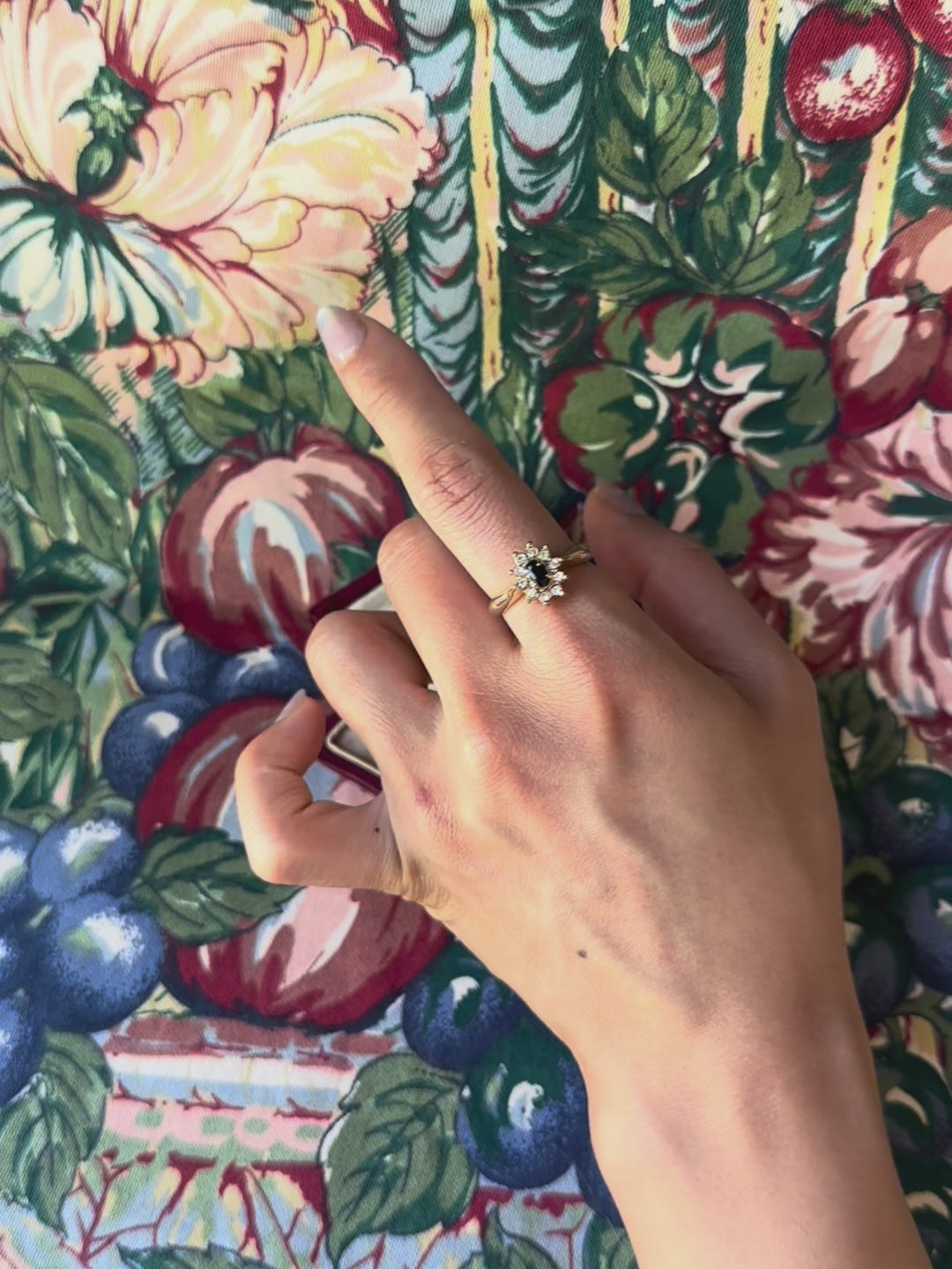 Vintage Navy Flower Gold-Tone Ring