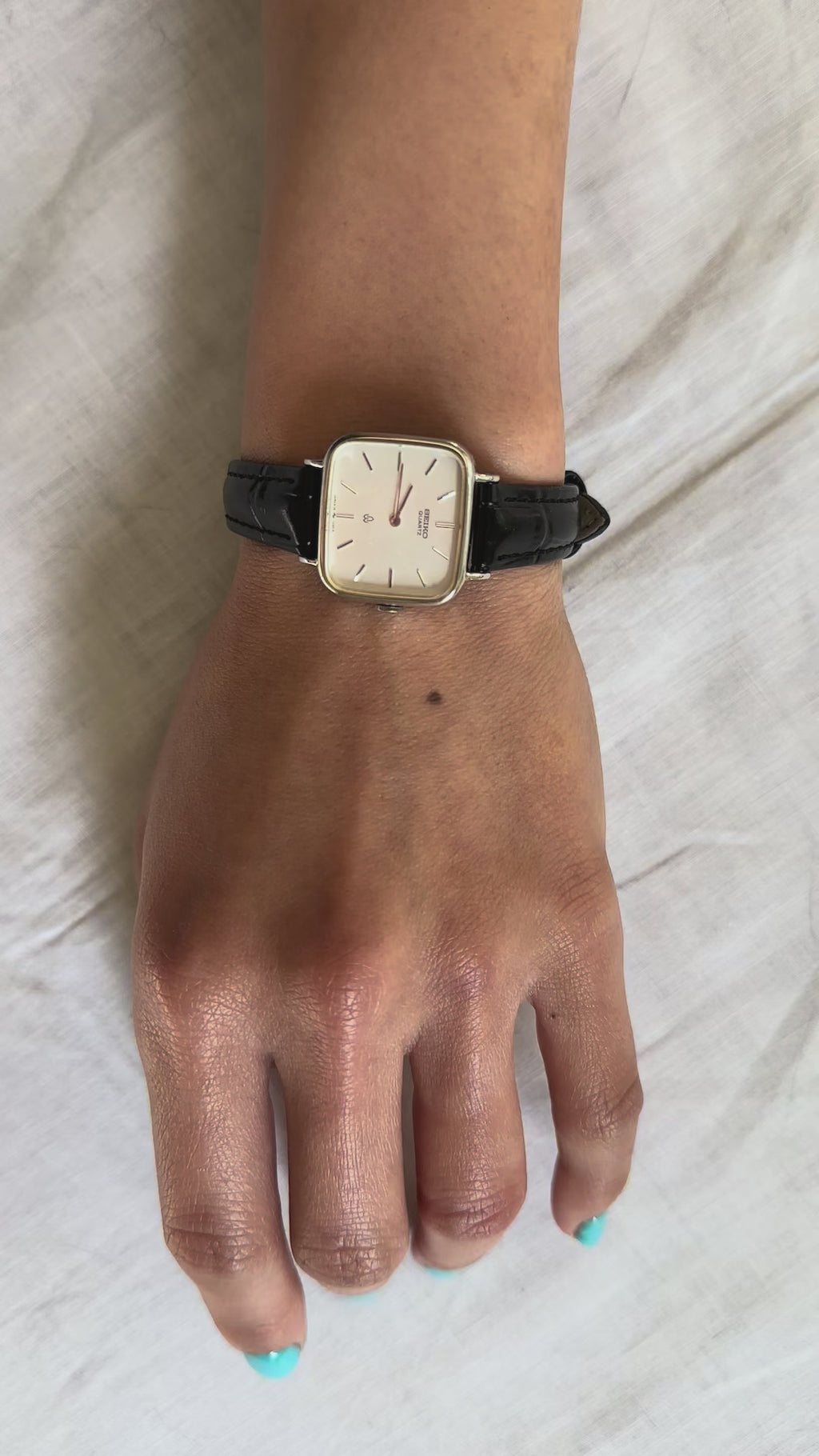 1980s Seiko square black leather quartz watch