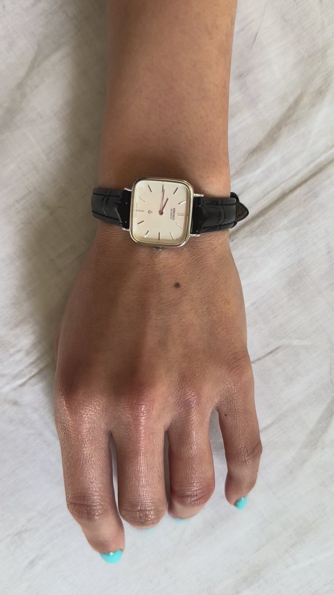 1980s Seiko square black leather quartz watch