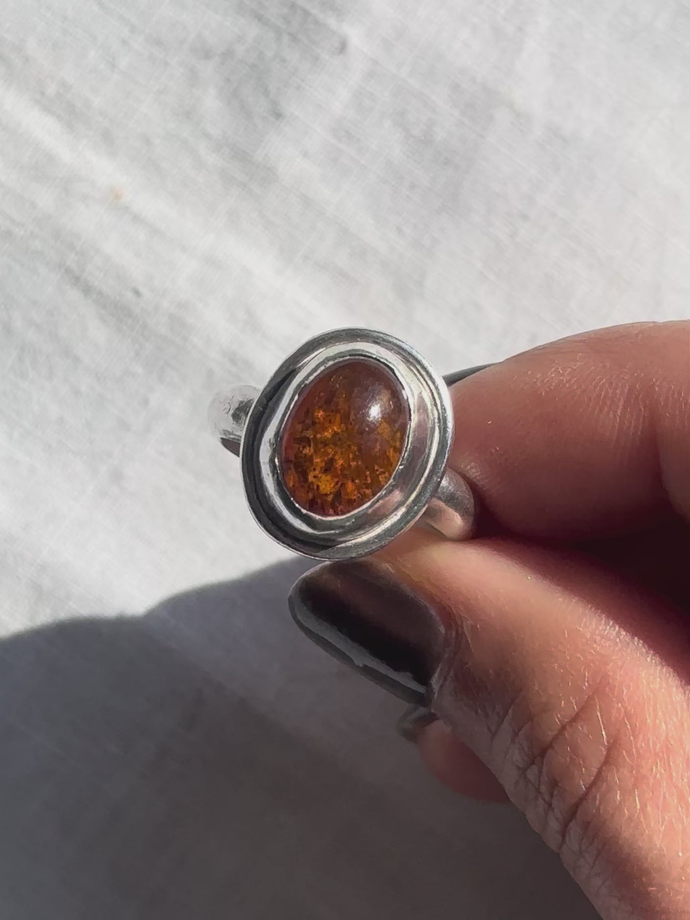 Amber chunky sterling silver ring