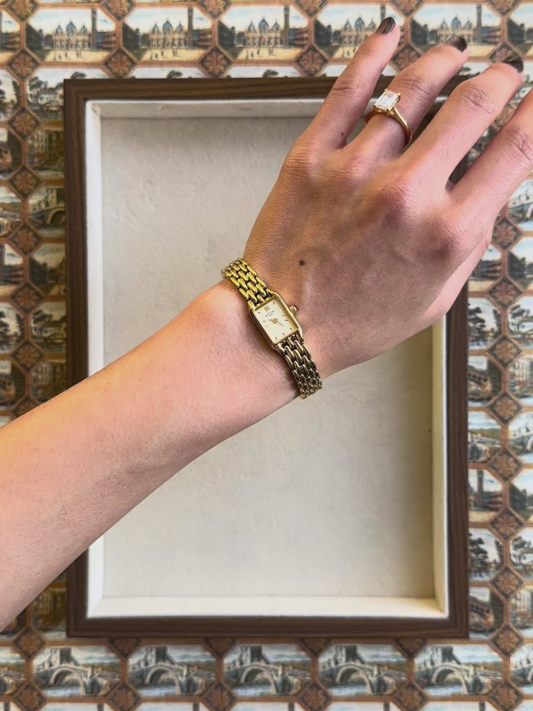 1980s Rotary Rectangle Gold-Plated Quartz Watch