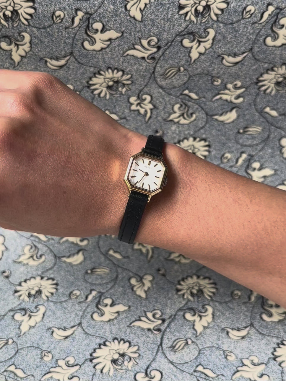 1970s Seiko octagon black leather mechanical watch