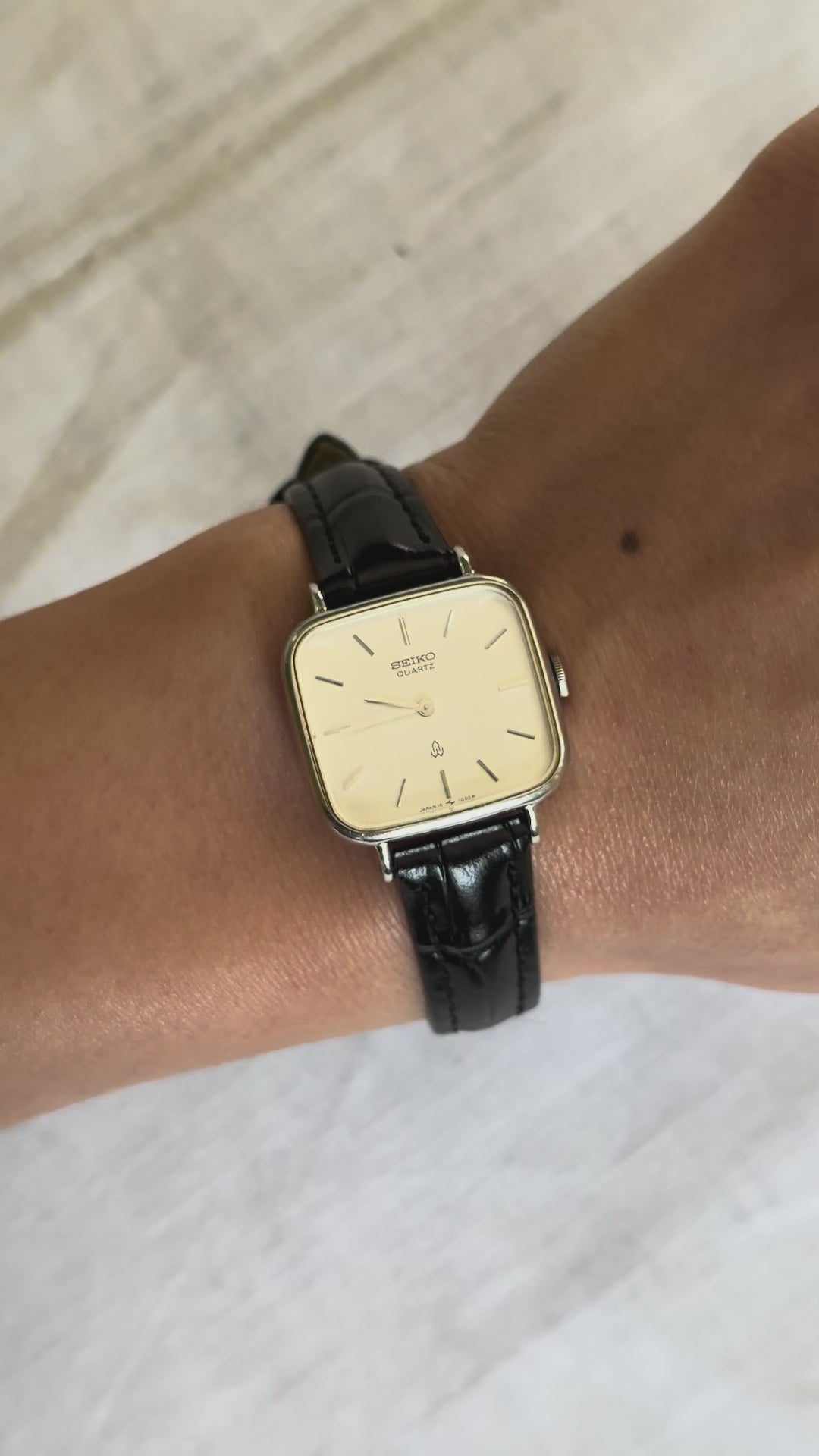 1980s Seiko square black leather quartz watch