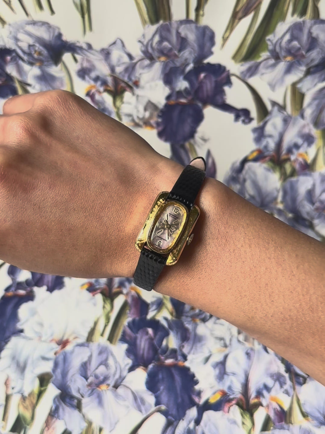 1950s Veranda black leather mechanical watch