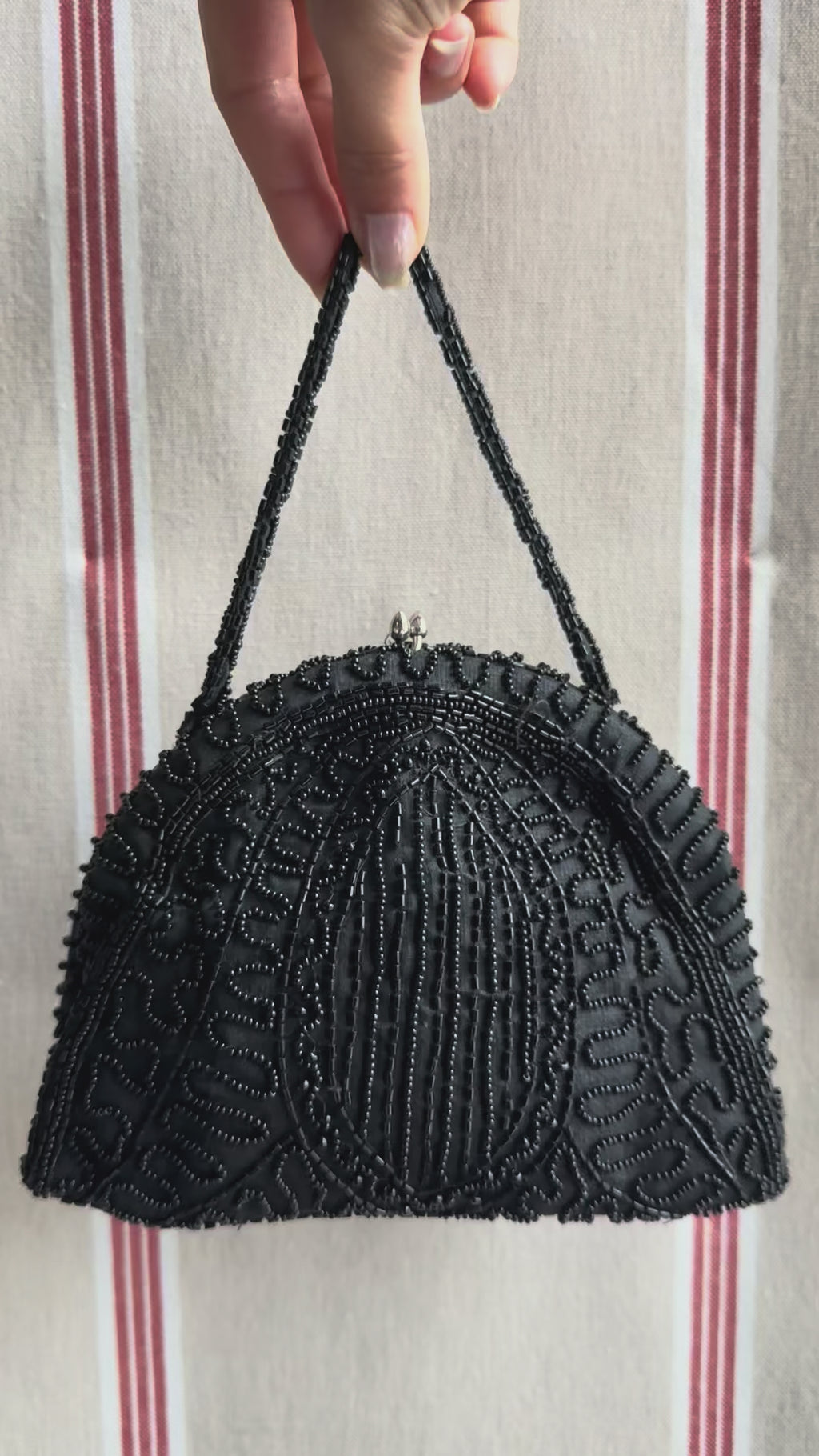 1950s Black Beaded Evening Bag
