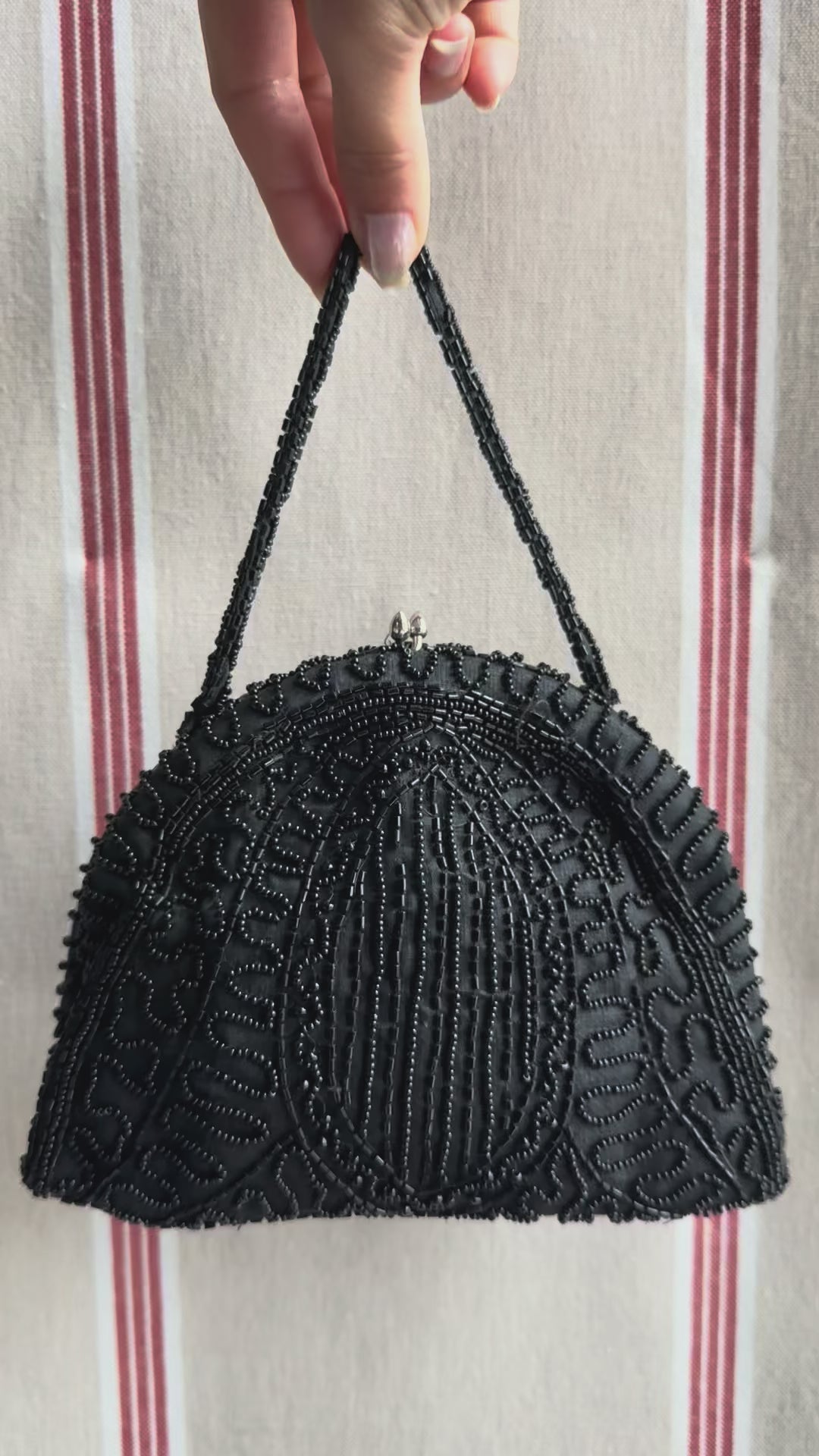 1950s Black Beaded Evening Bag