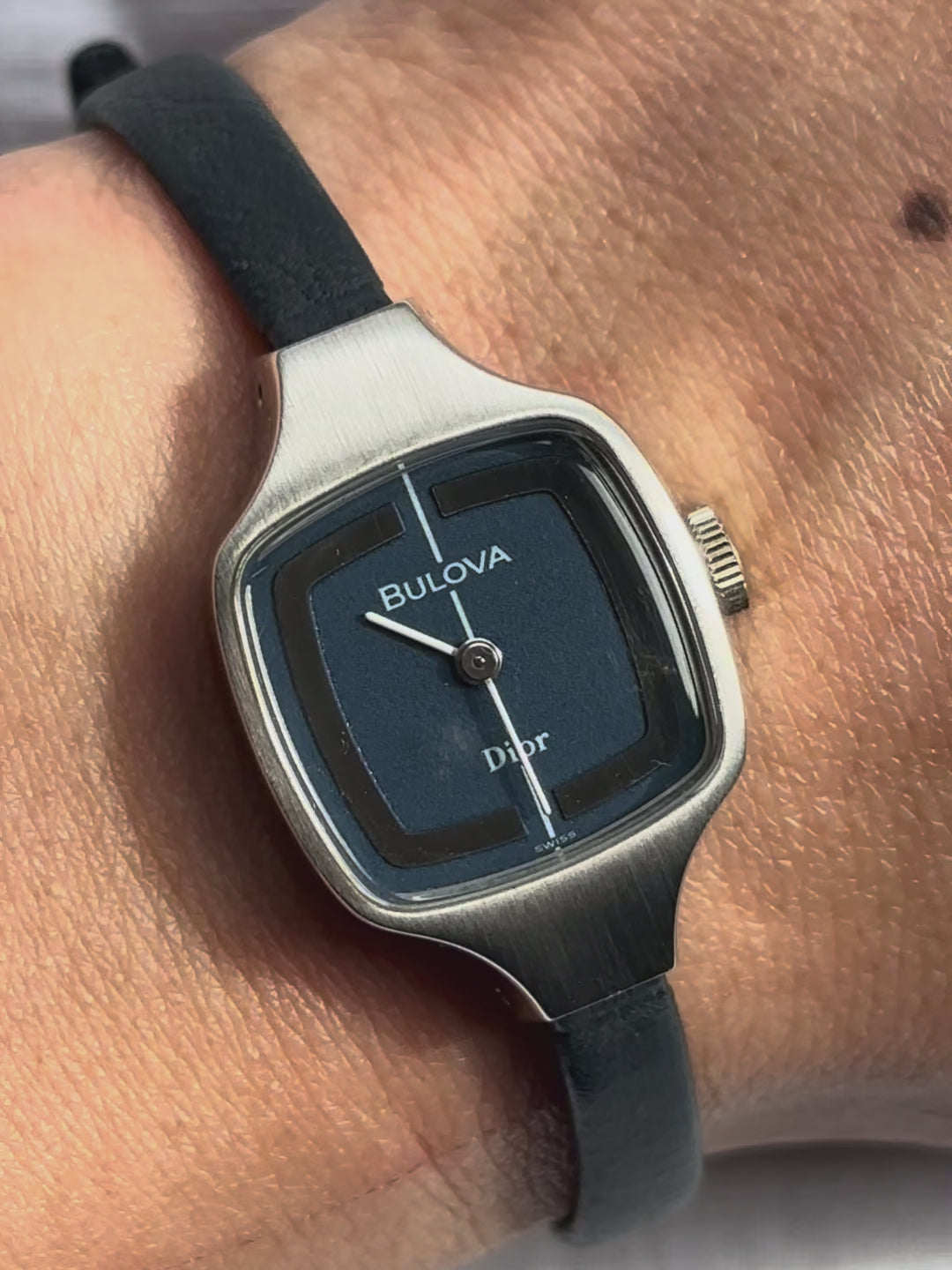 1970s Dior x Bulova silver-tone blue mechanical watch