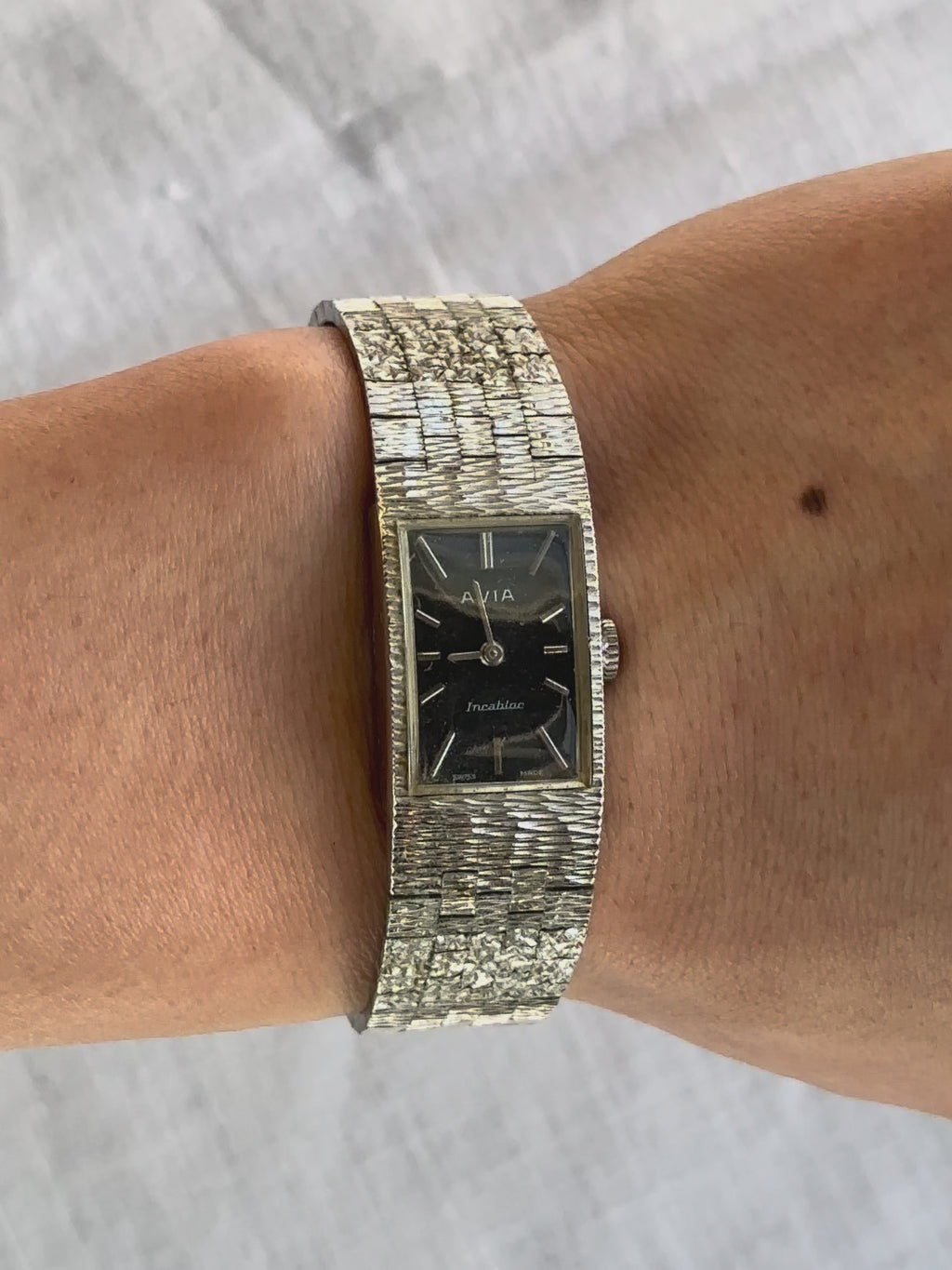 1970s Avia Silver-Plated Rectangular Mechanical Watch