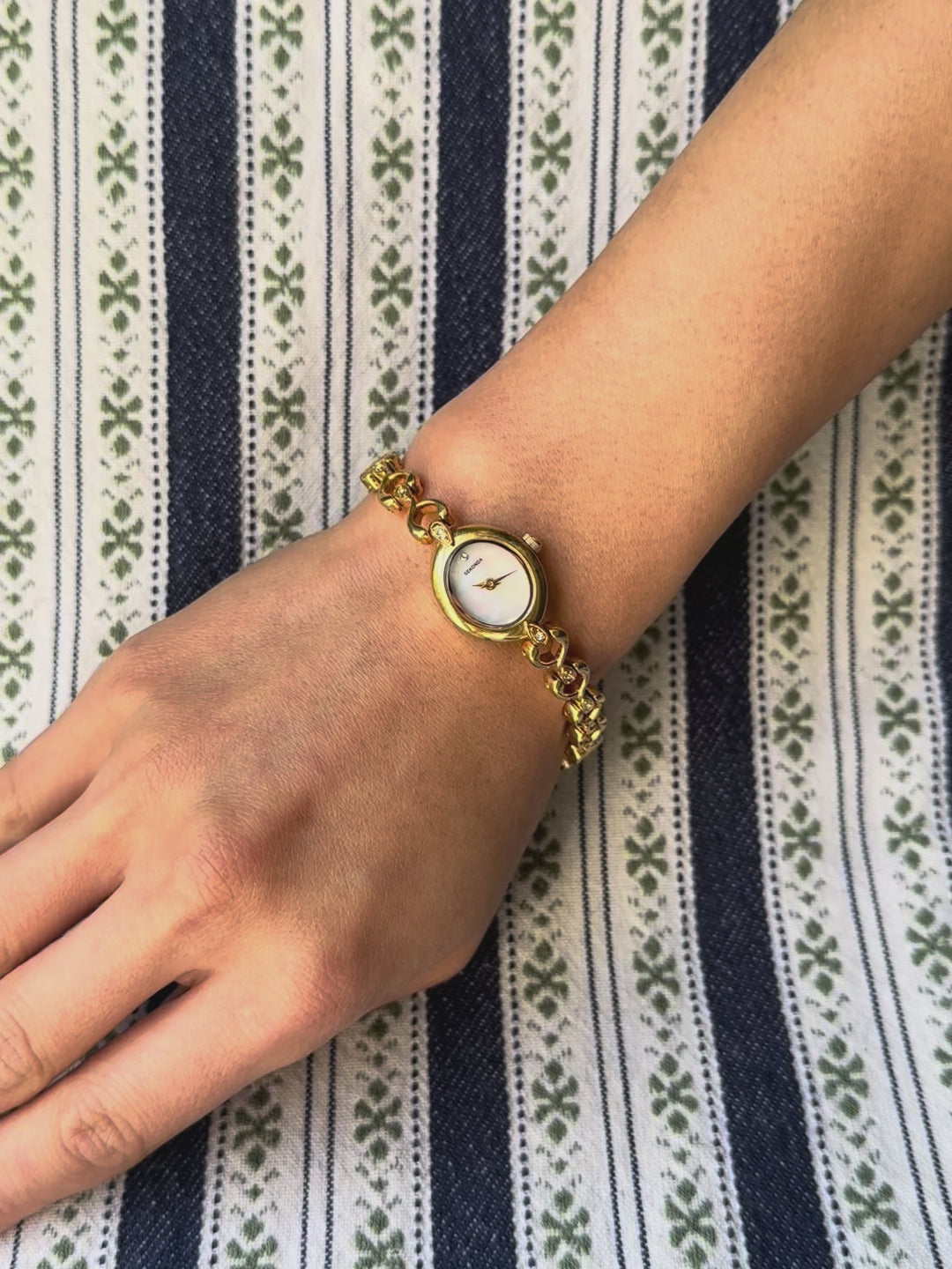 1980s Sekonda mother of pearl and rhinestone quartz watch