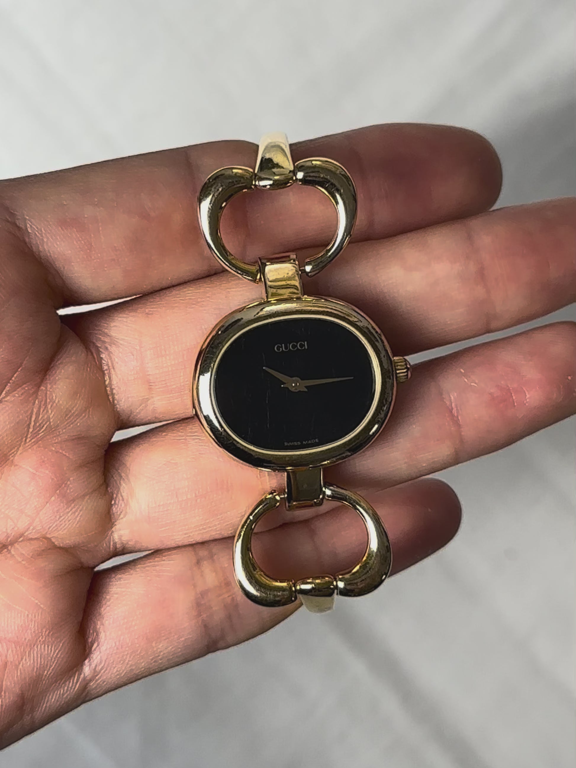 1990s Gucci gold-plated horsebit quartz watch
