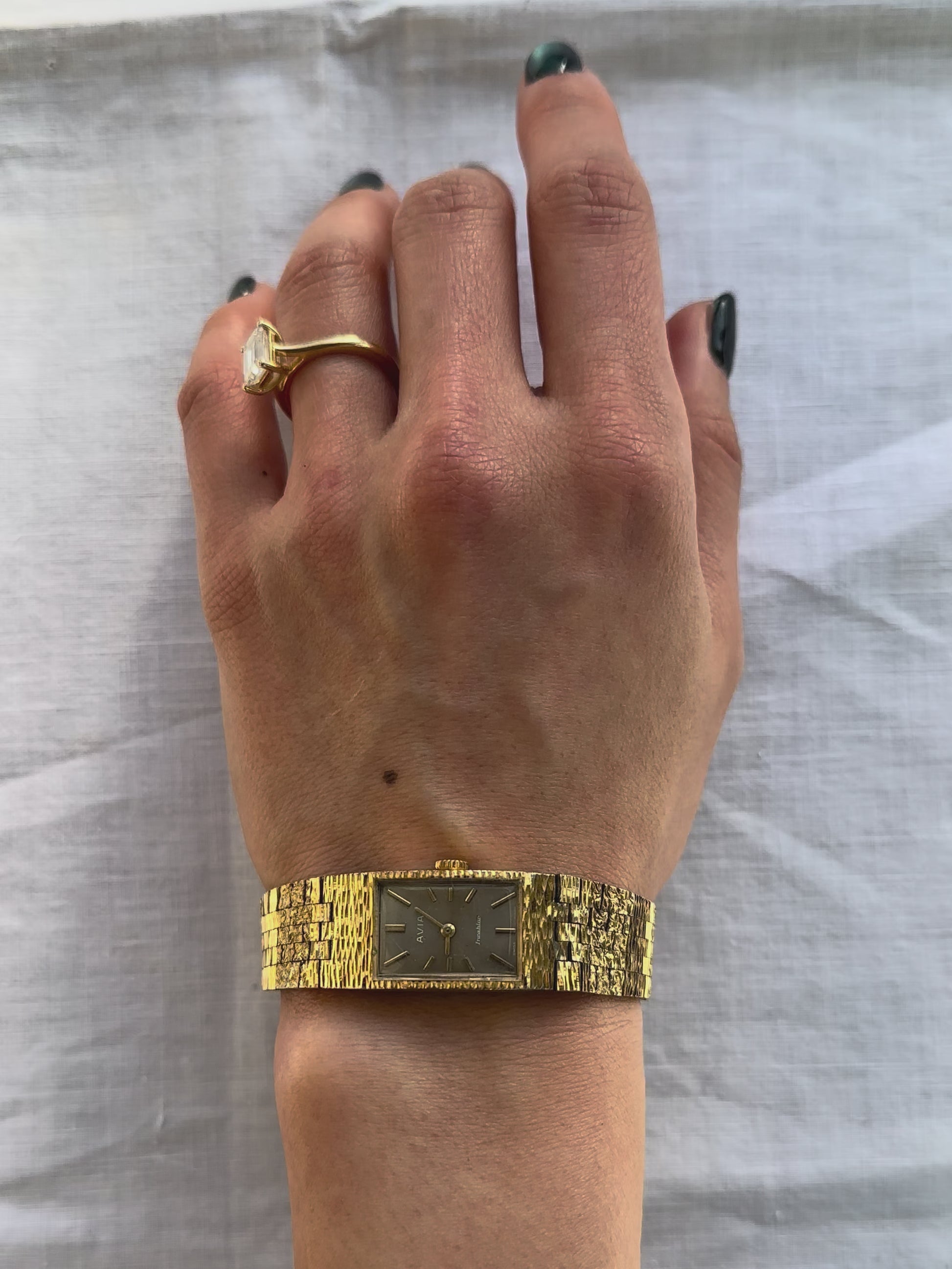 1970s Avia Gold-Plated Rectangular Mechanical Watch