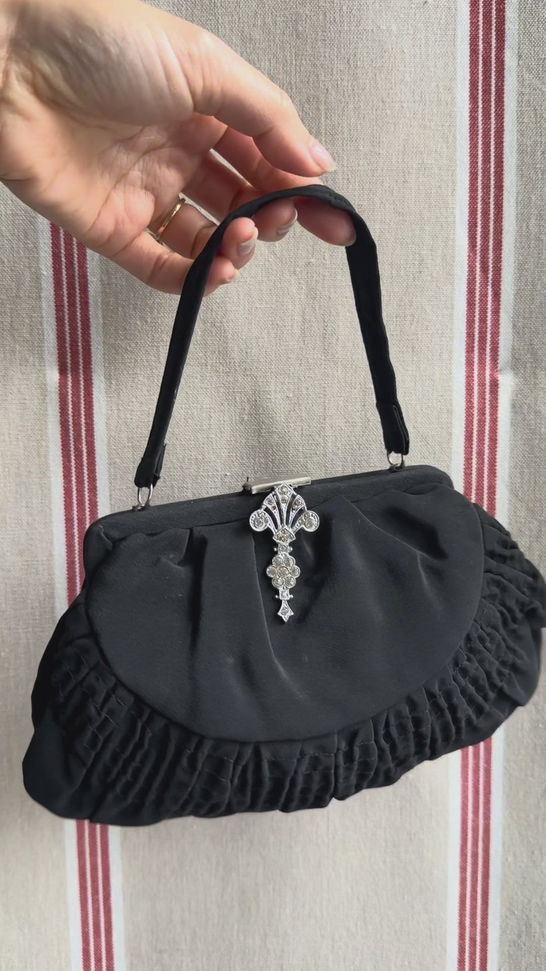 1940s Rhinestone-Embellished Black Evening Bag