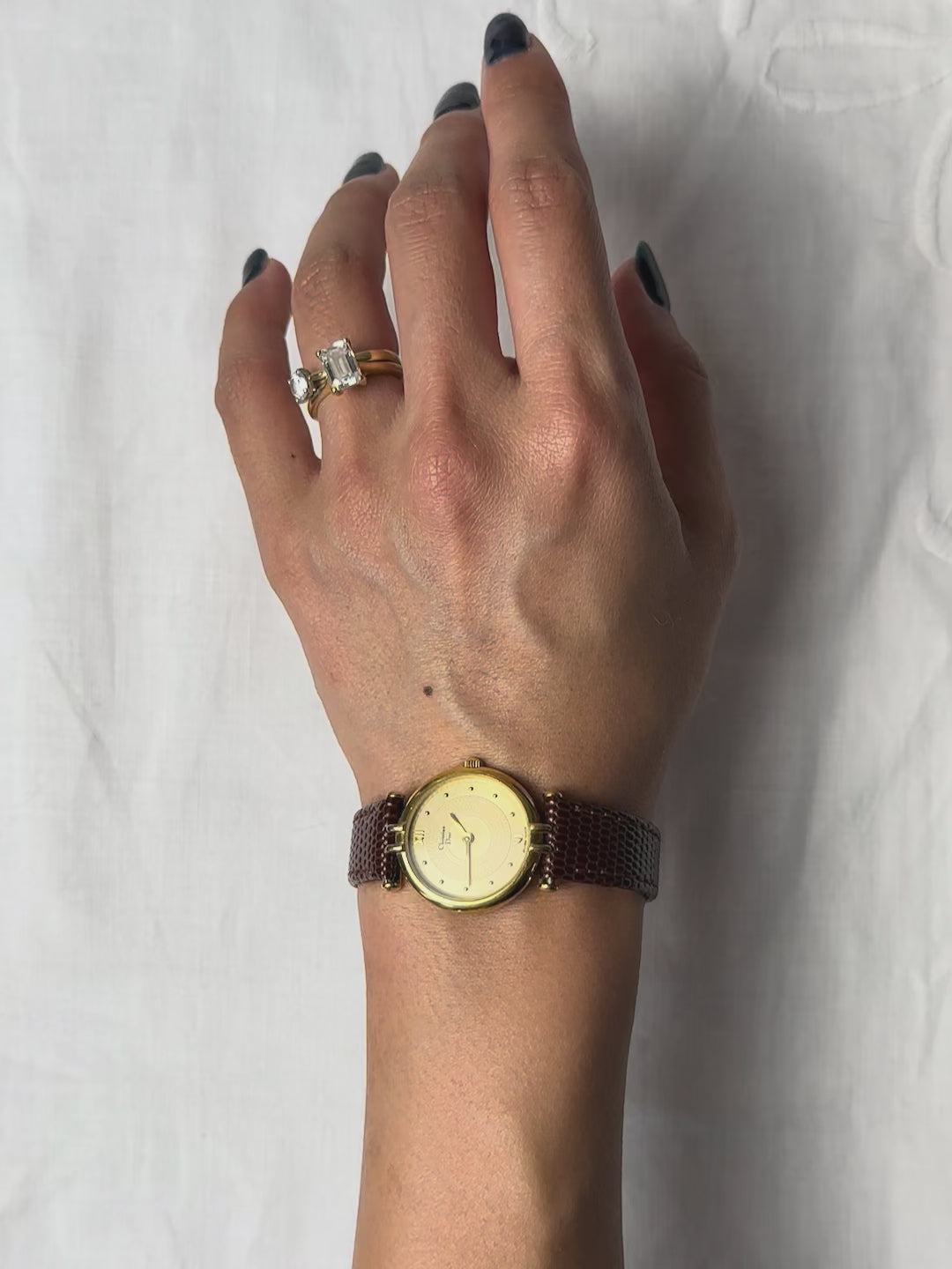 1980s Dior gold-plated brown leather quartz watch