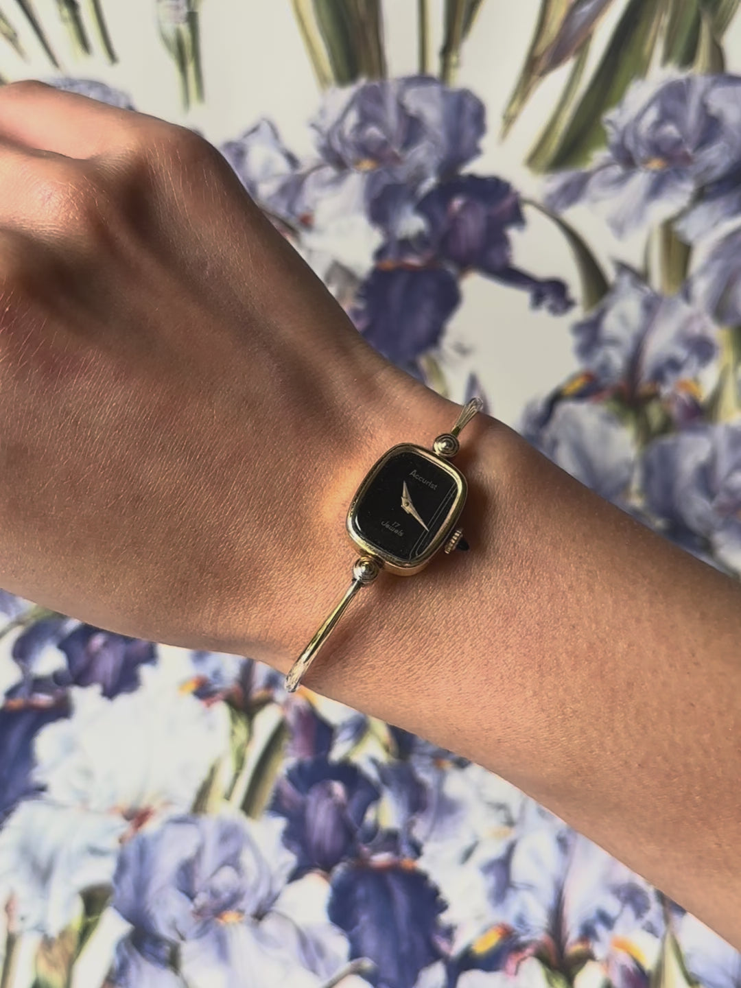 1950s Accurist black dial mechanical bangle watch
