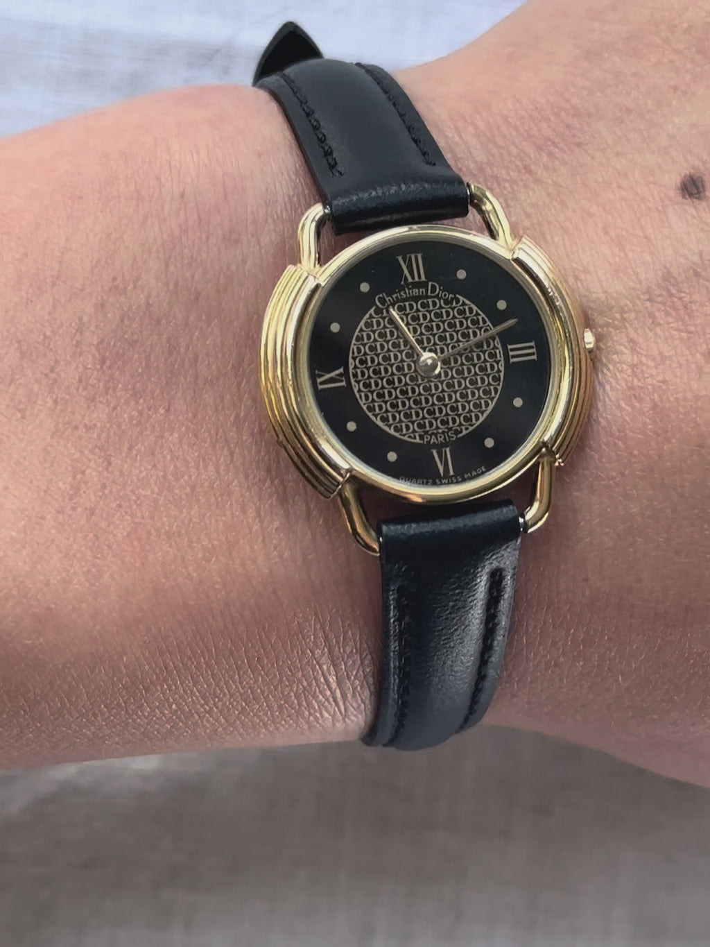 1980s Dior black dial leather quartz watch