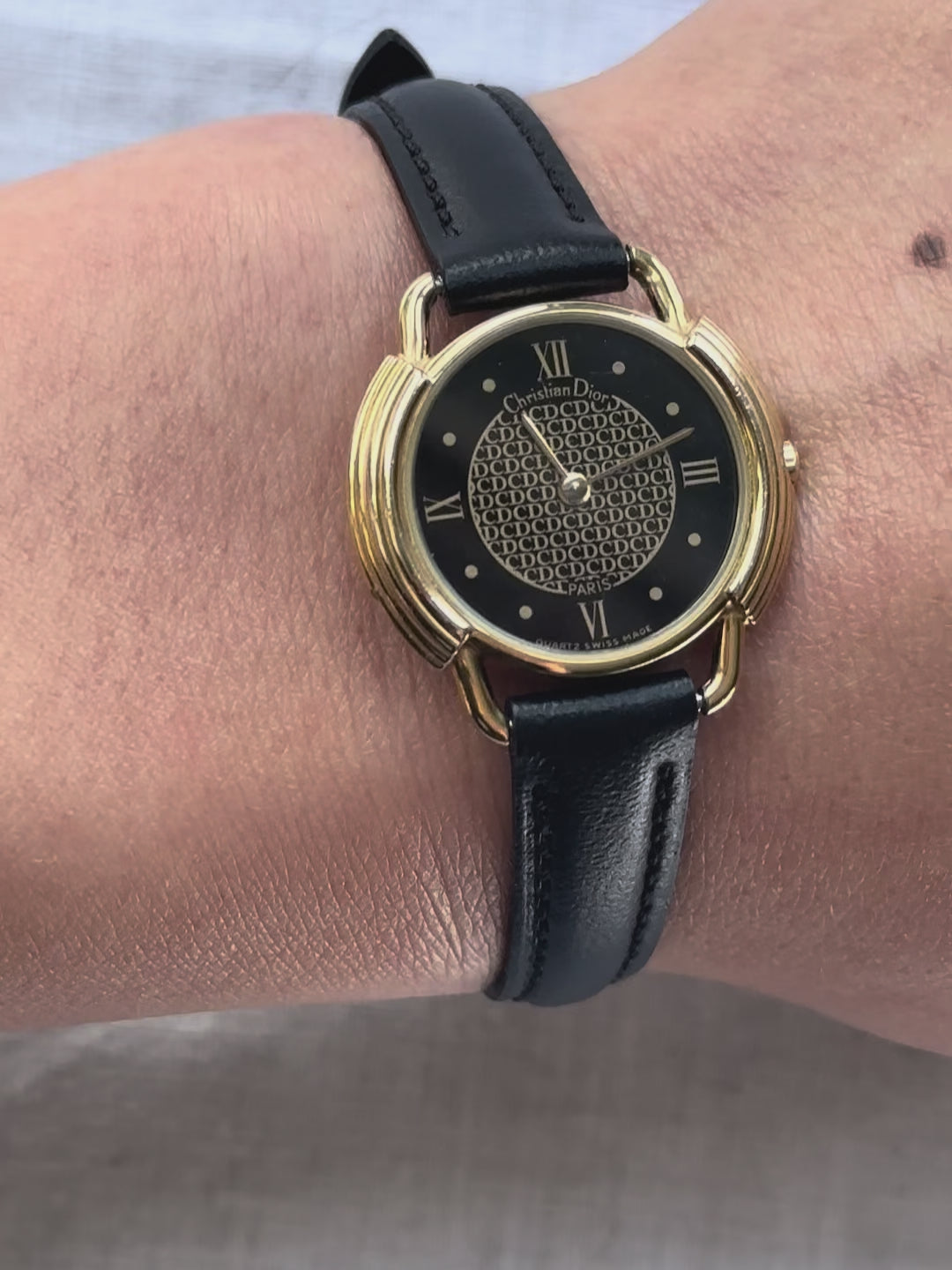 1980s Dior black dial leather quartz watch