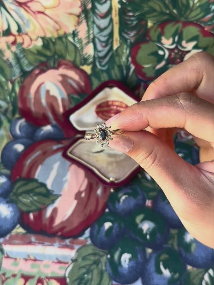 Vintage Navy Flower Gold-Tone Ring