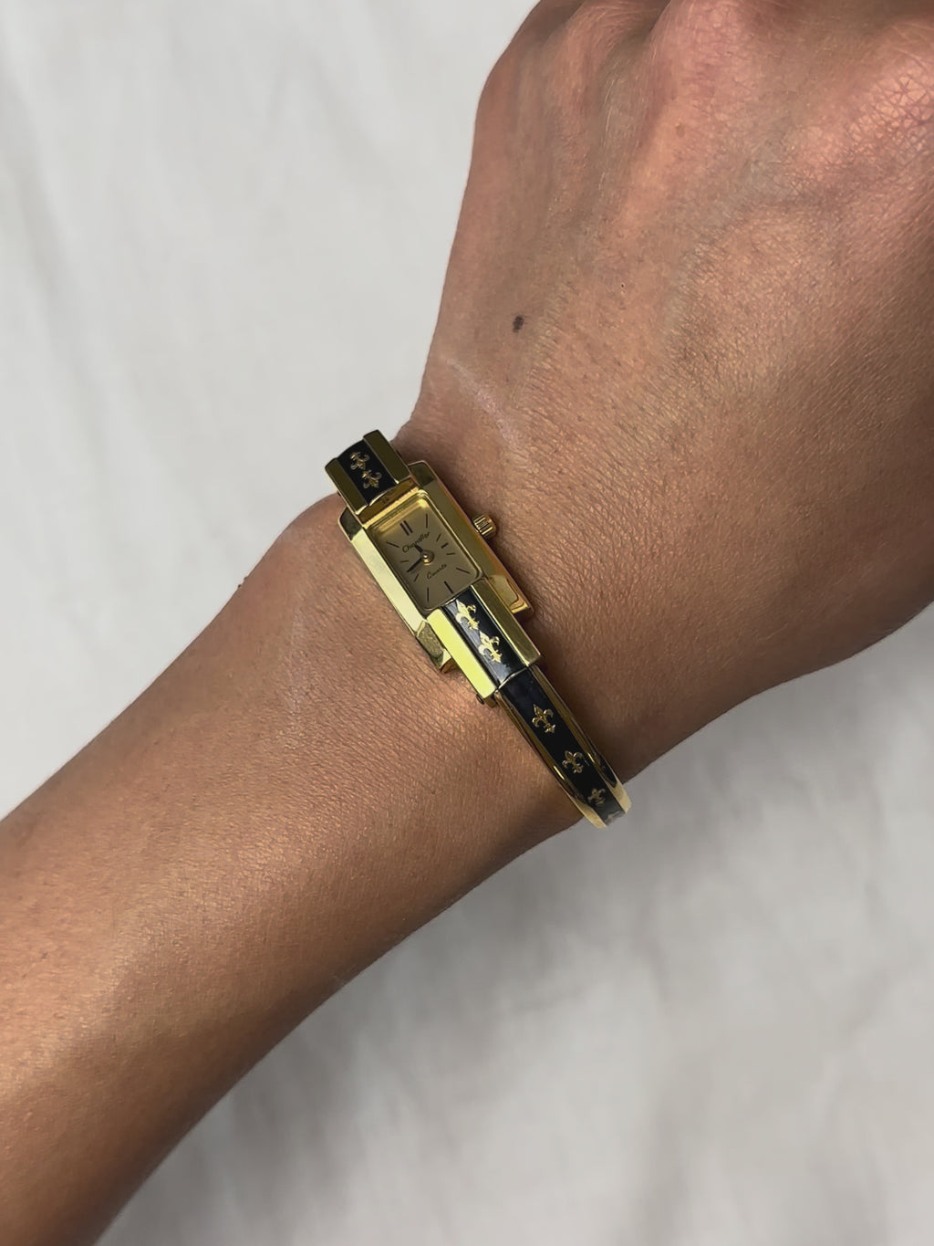 1970s Chandler black enamel quartz bangle watch