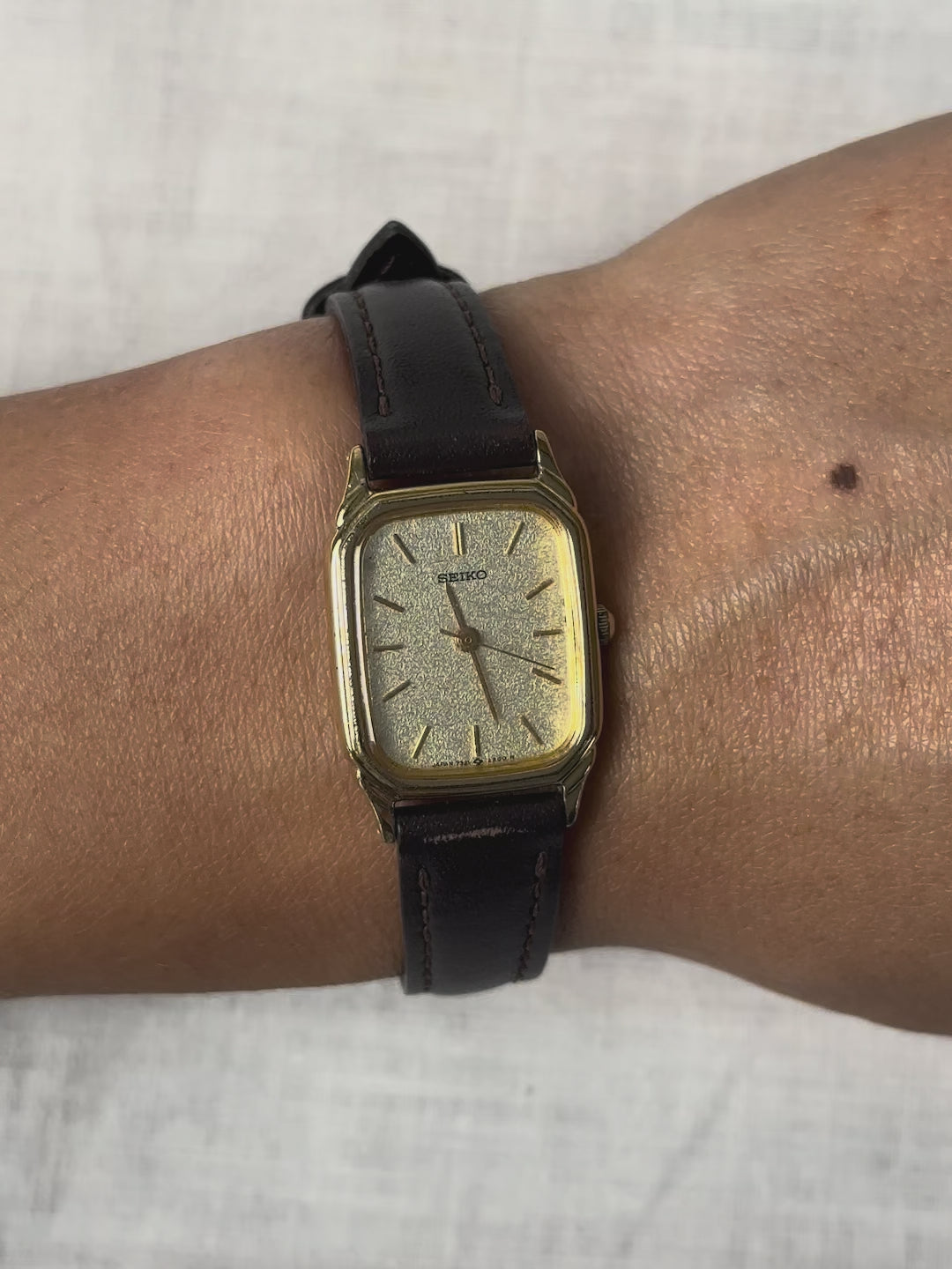1980s Seiko rectangle brown leather quartz watch