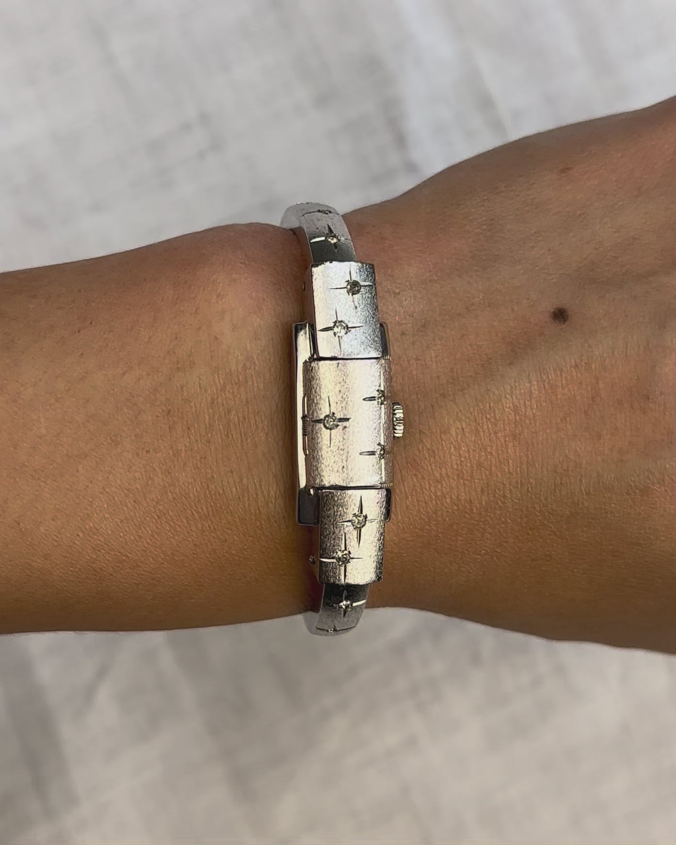 1950s Chandler rhinestone peek-a-boo bangle mechanical watch