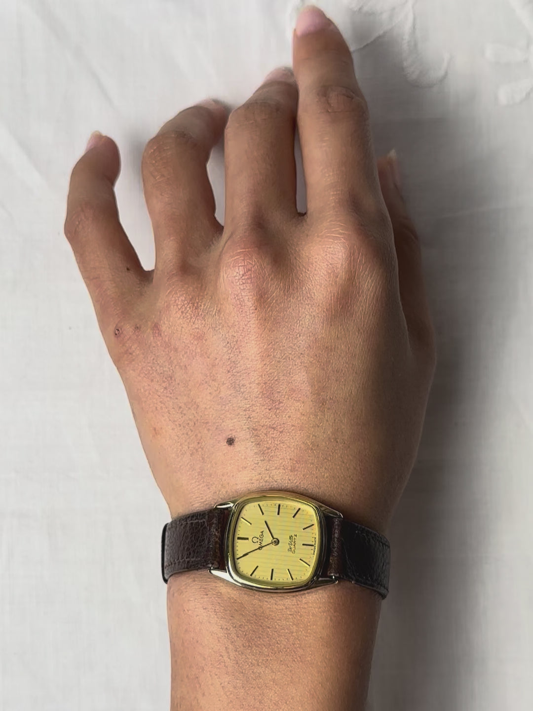 1980s Omega De Ville brown leather quartz watch