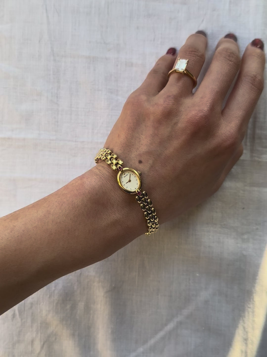 1980s Seiko Ruby Oval Gold-Plated Quartz Watch