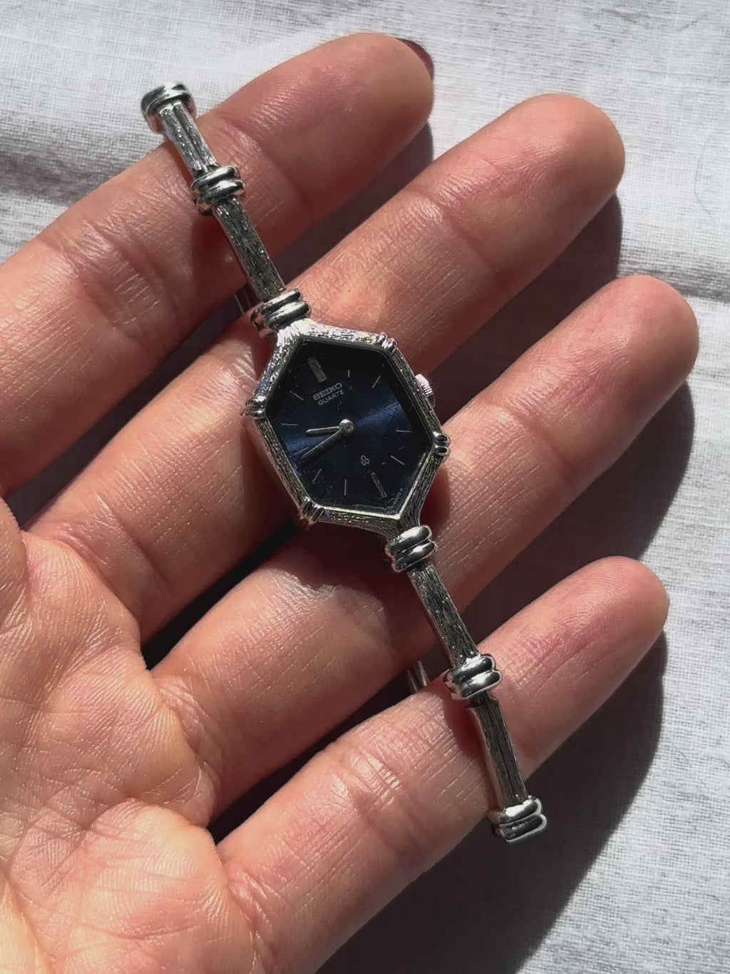 1980s Seiko blue hexagon silver-plated quartz watch