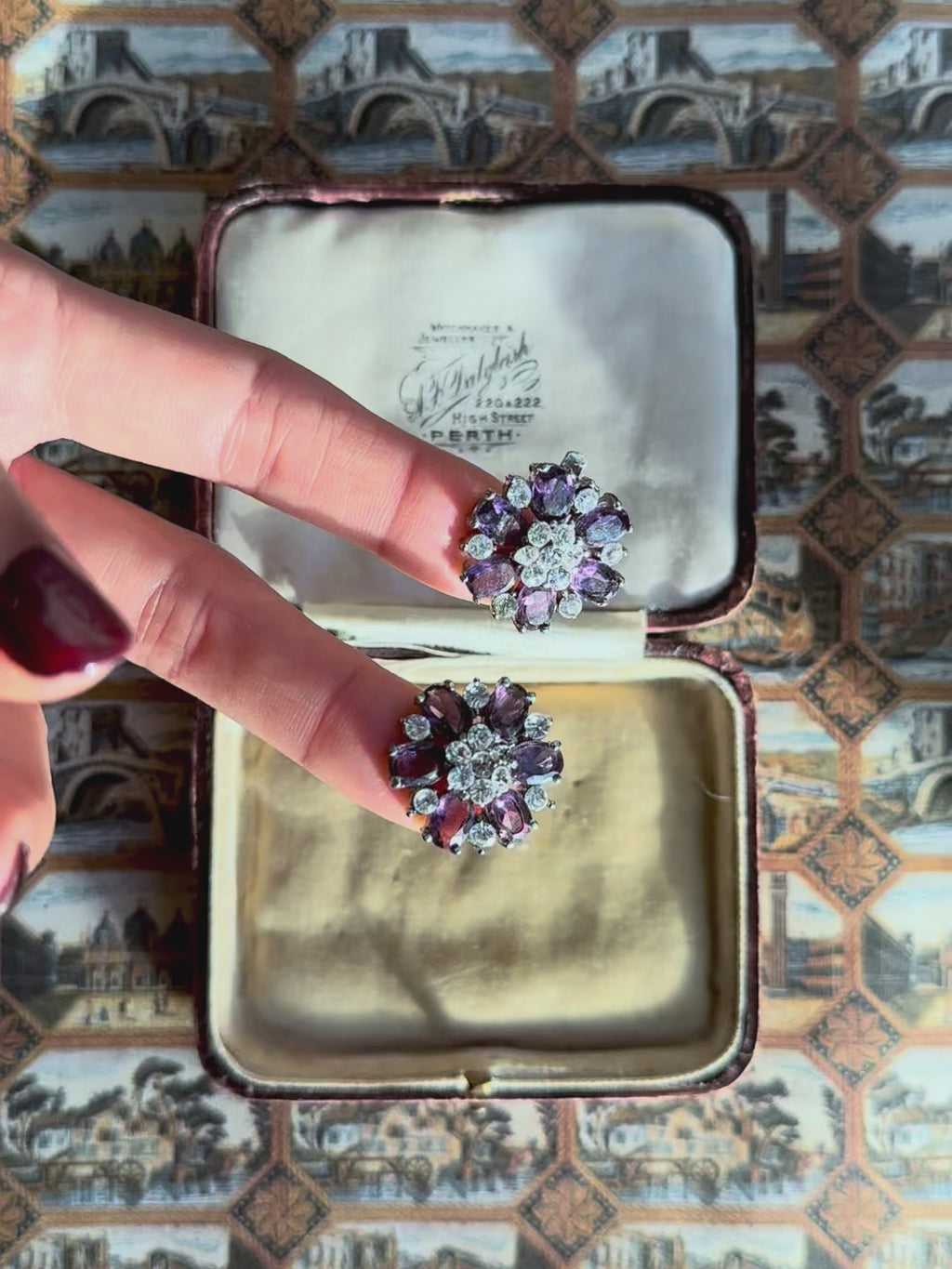 Persephone purple rhinestone clip-on earrings