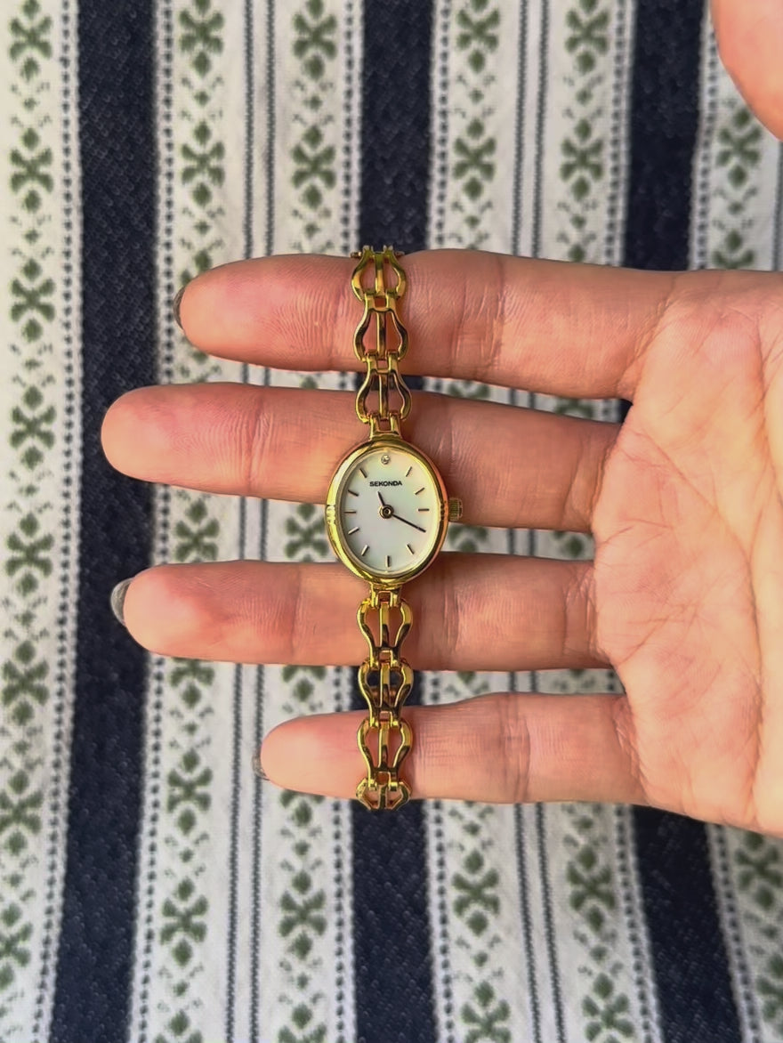 1980s Sekonda mother of pearl gold-plated chain watch
