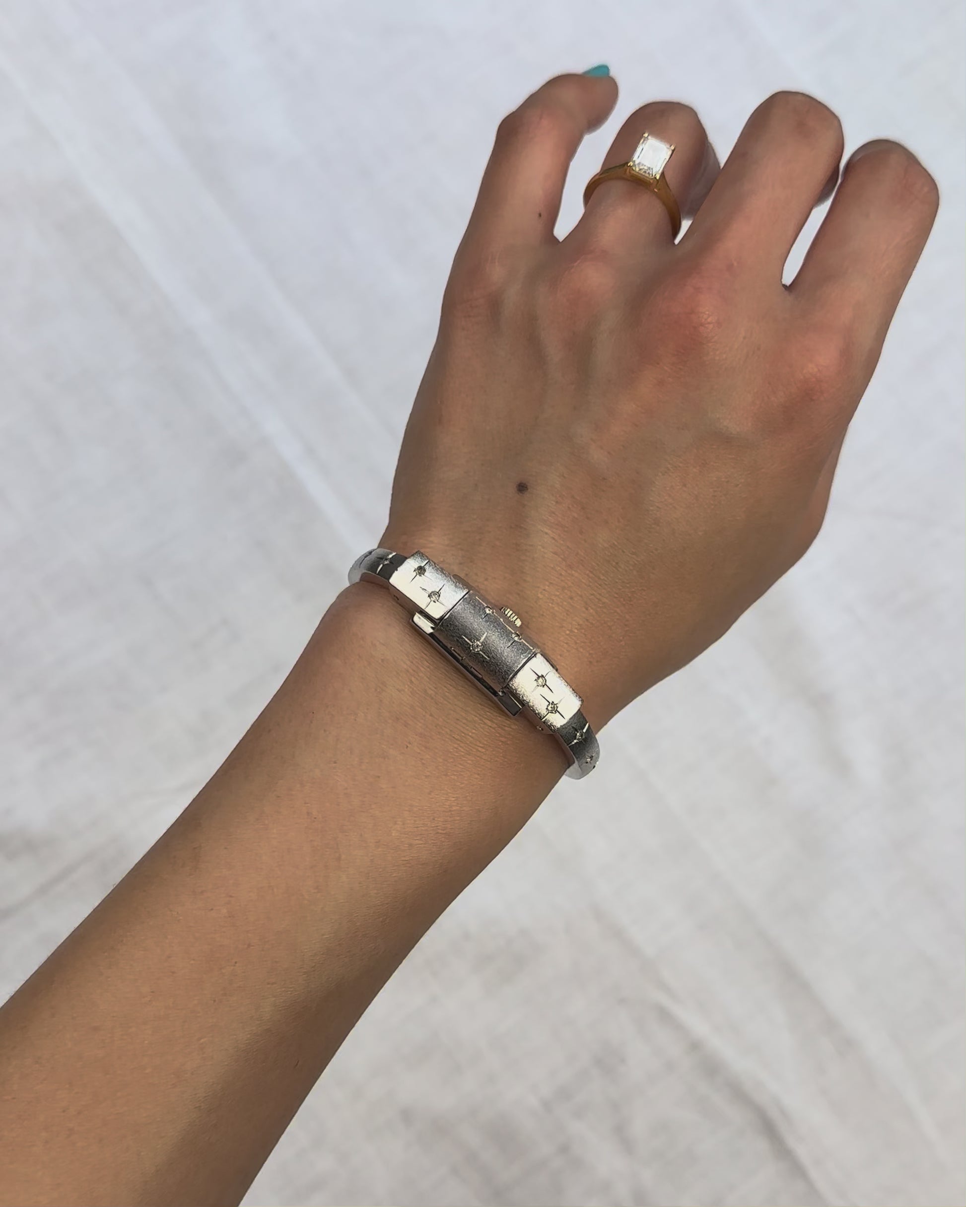 1950s Chandler rhinestone peek-a-boo bangle mechanical watch