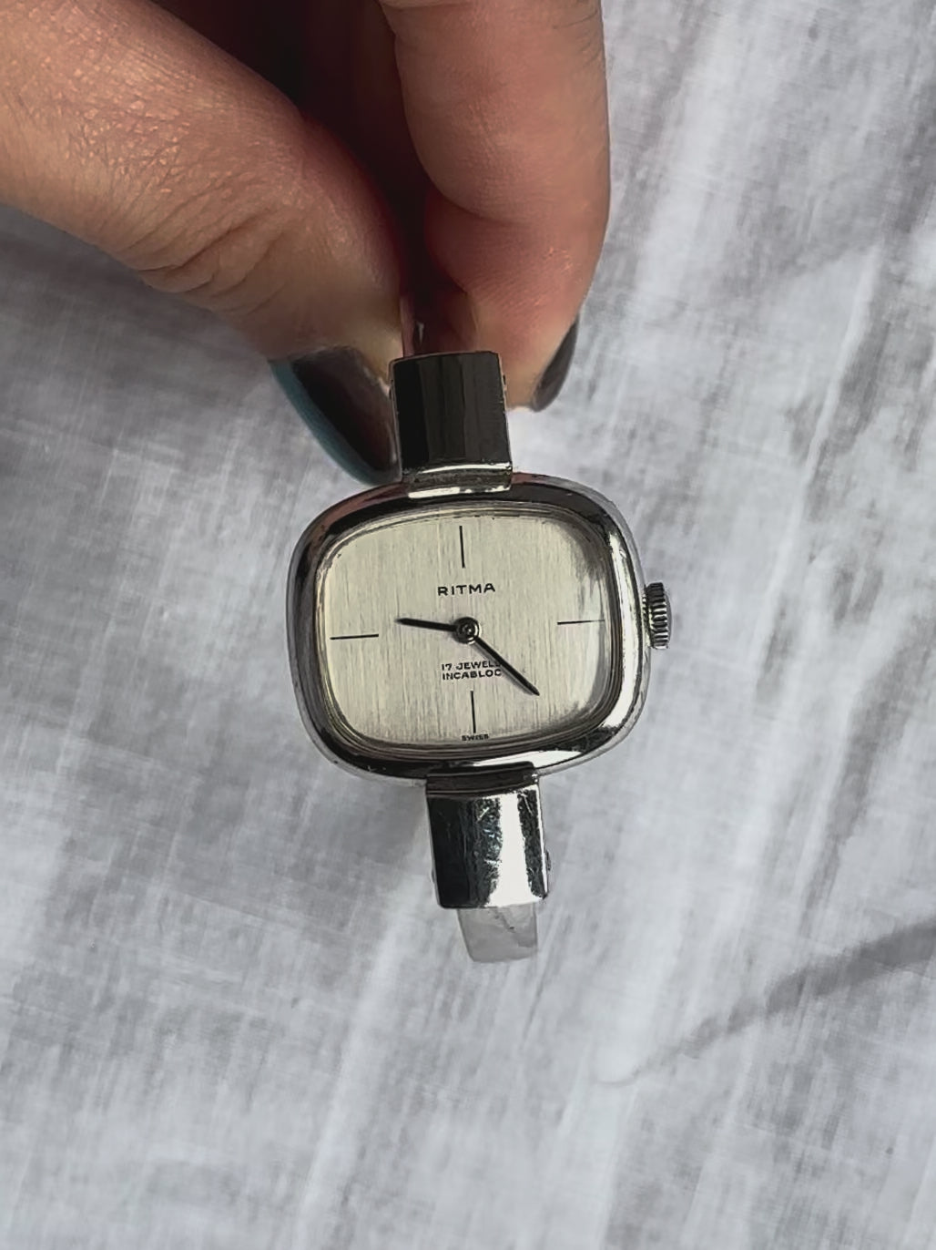 1970s Ritma silver tone bangle mechanical watch