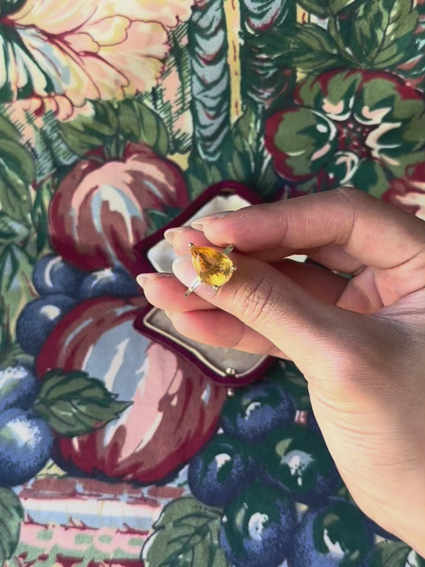 Vintage Pear Cut Citrine Gold-Plated Sterling Silver Ring