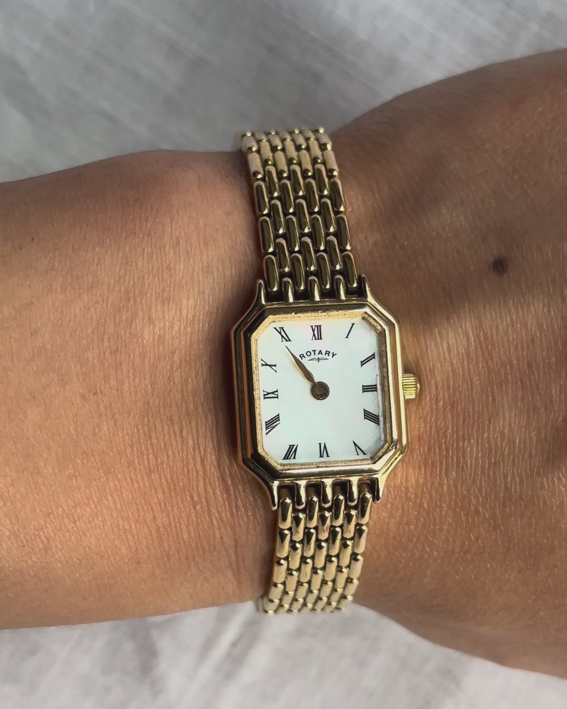 1980s Rotary gold-plated mother of pearl quartz watch